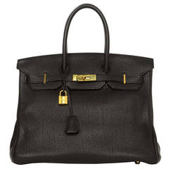 HERMES 2011 Black Clemence Leather 35 cm Birkin Bag GHW