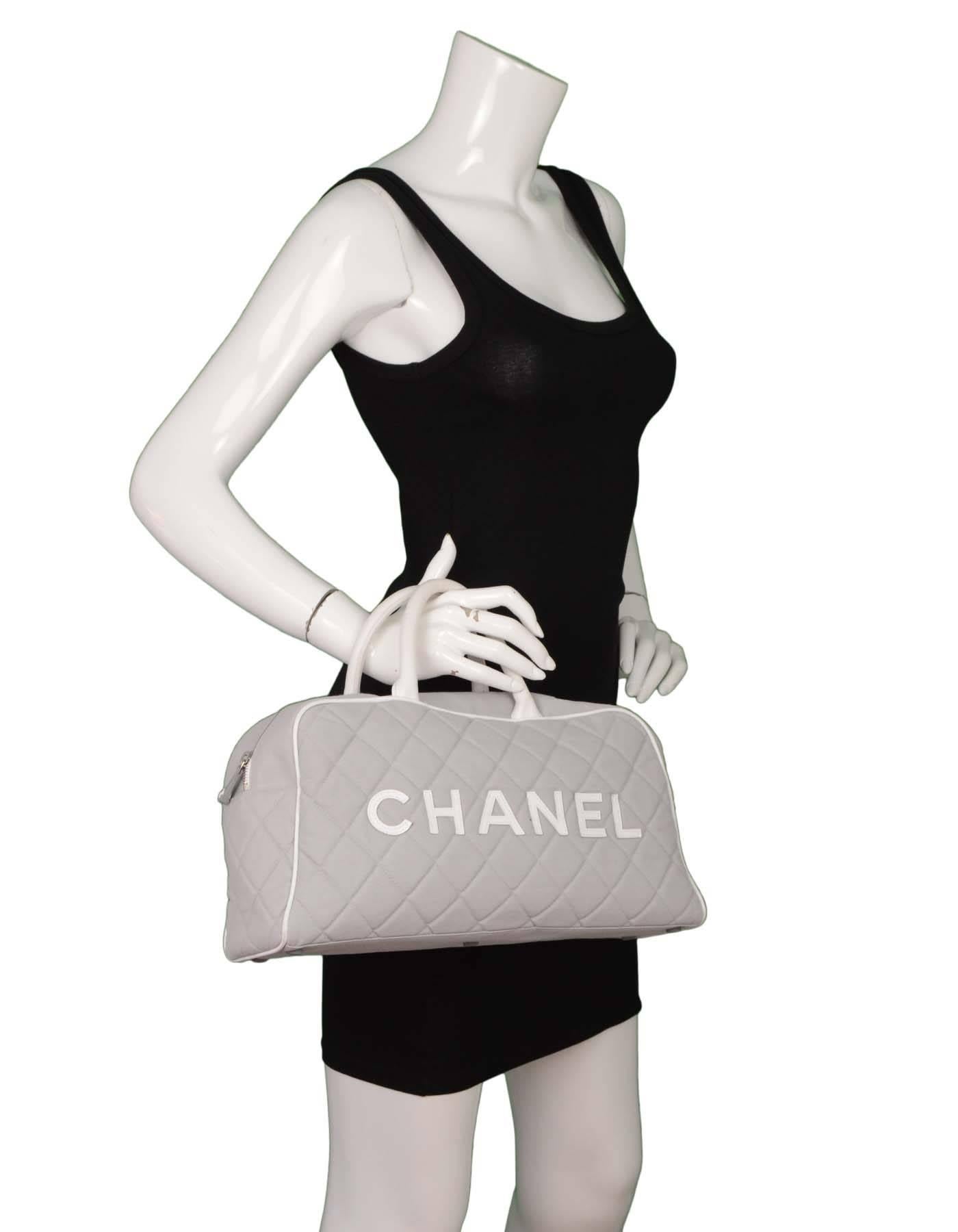 Chanel Grey Quilted Canvas Bowler Bag SHW 2