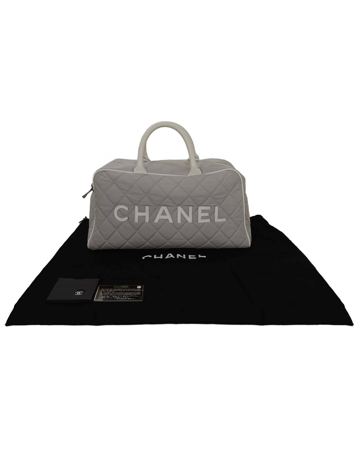 Chanel Grey Quilted Canvas Bowler Bag SHW 1
