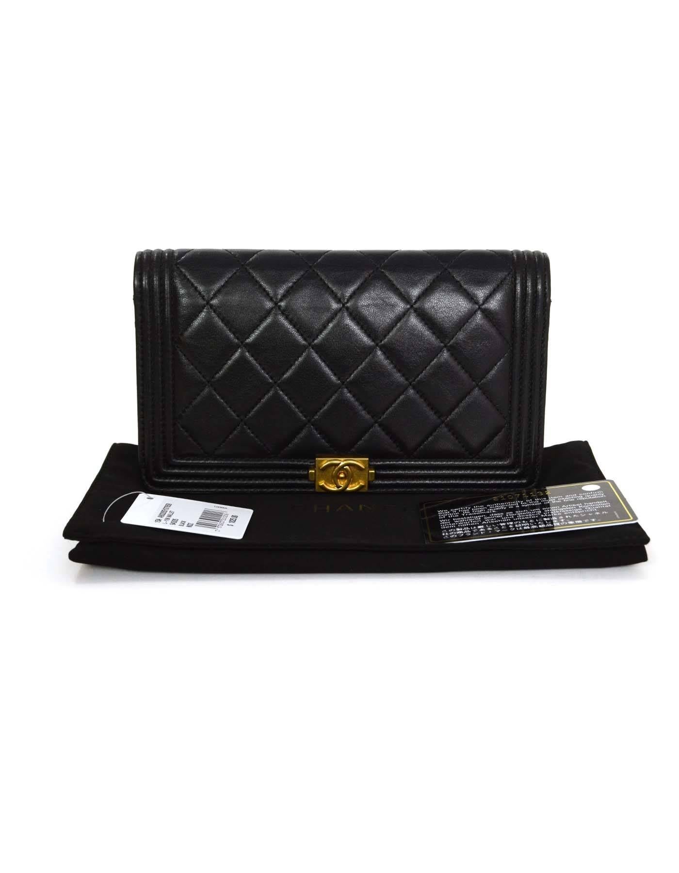 Chanel Black Lambskin Quilted Boy Yen Wallet GHW  1