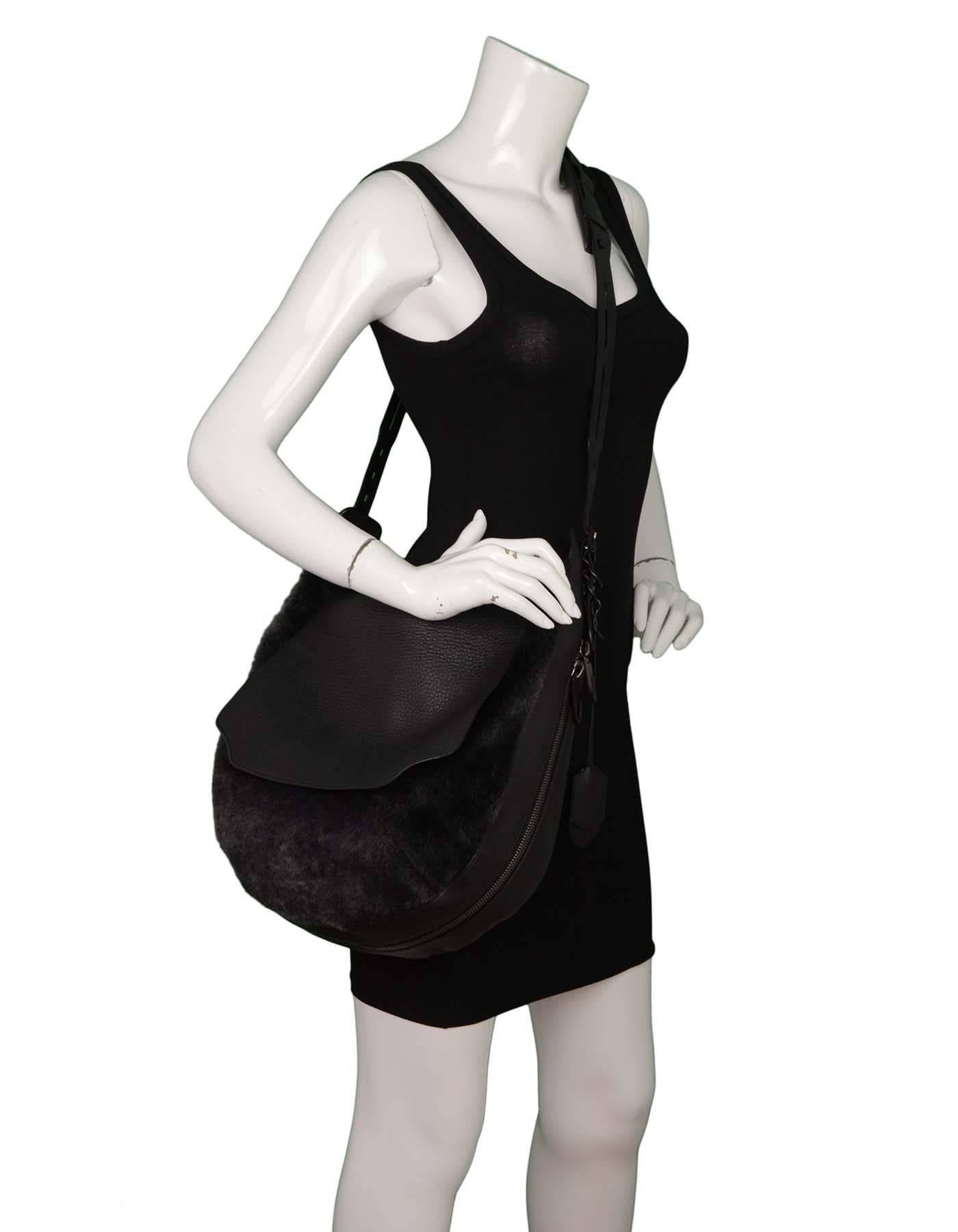 Rag and Bone Black Leather and Shearling Bradbury Hobo Messenger Bag rt. 1, 195 For Sale at