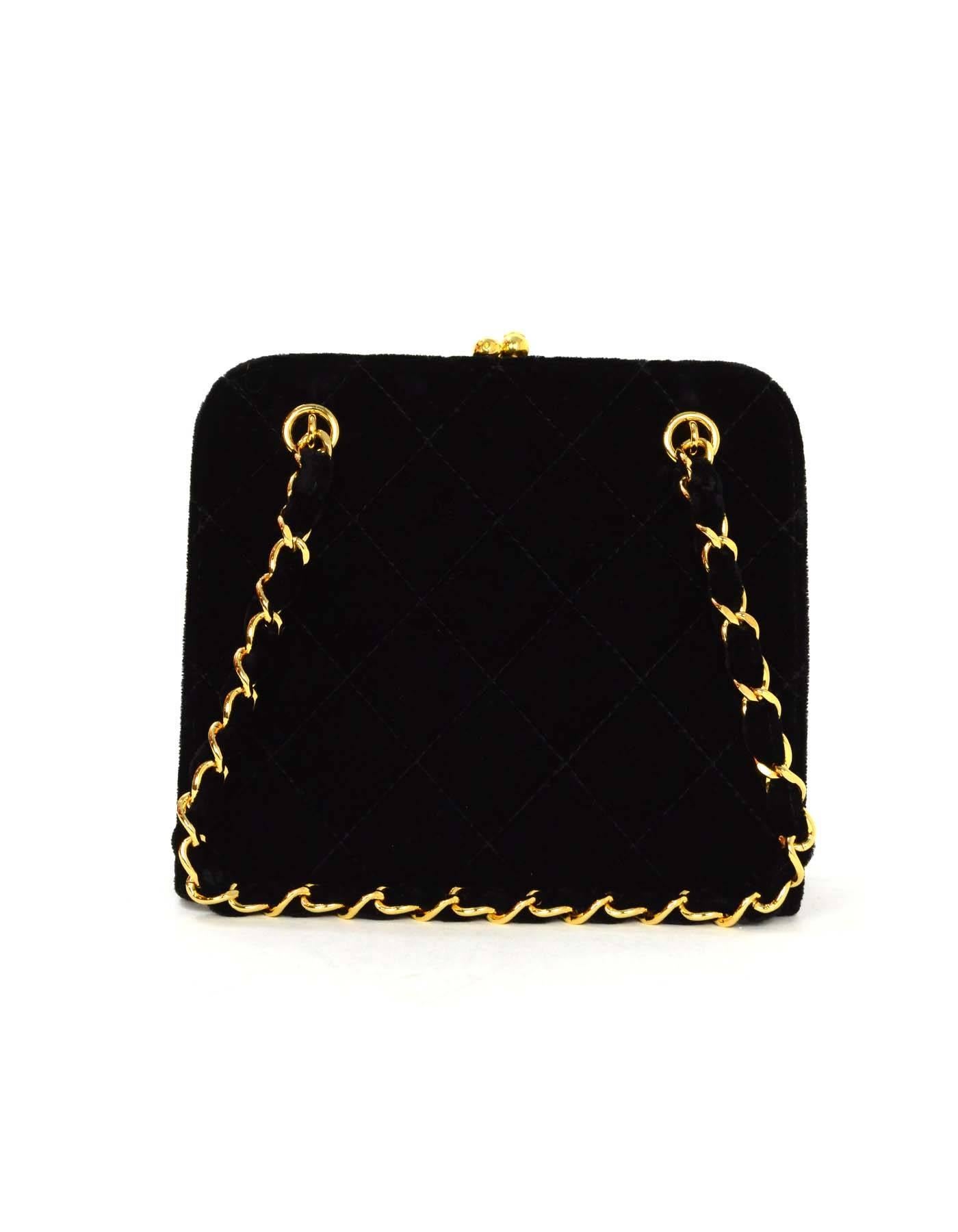 Chanel Vintage 97' Black Velvet Quilted Mini Frame Evening Bag GHW  In Excellent Condition In New York, NY