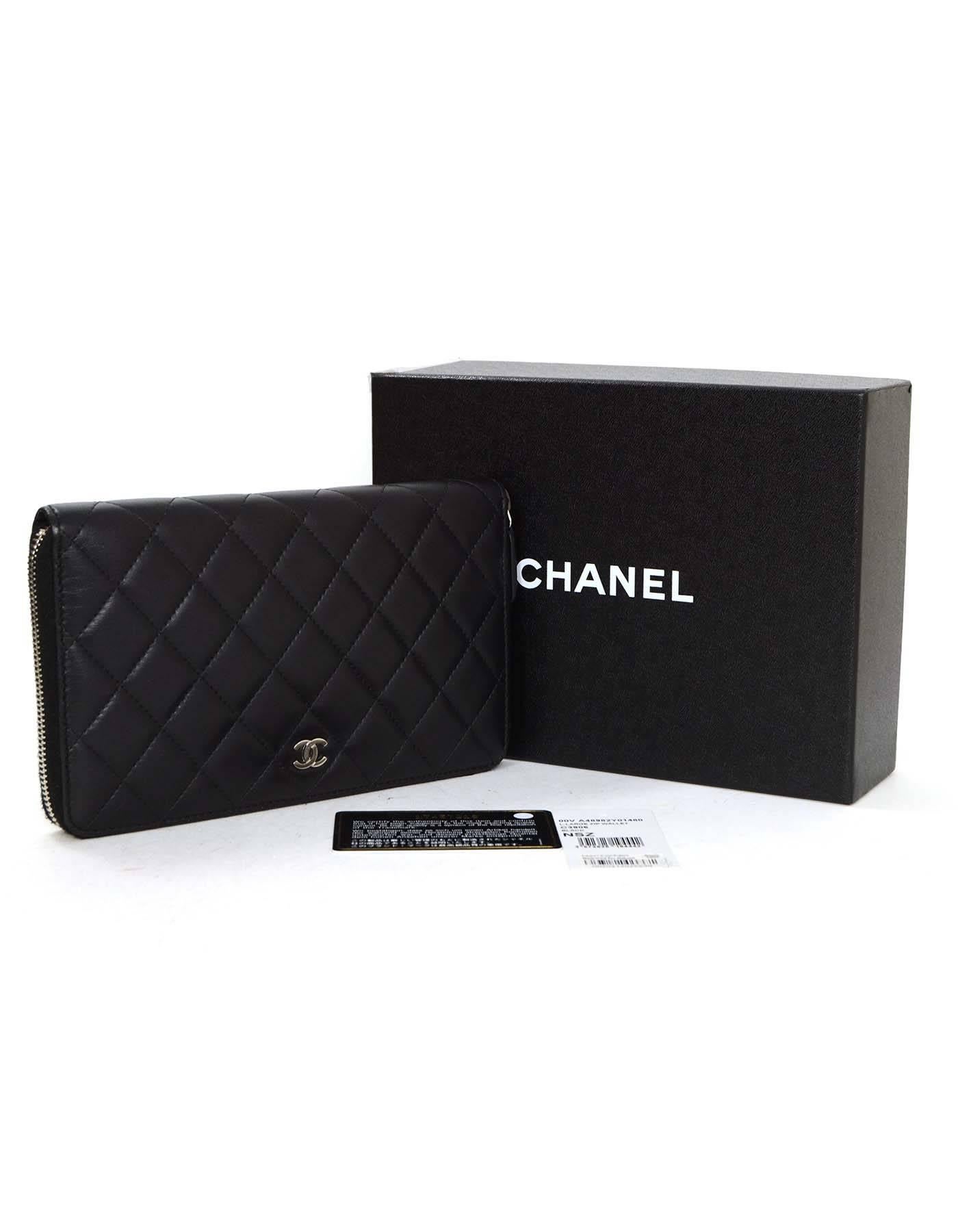 Chanel Black Lambskin Quilted Large Zip Wallet SHW 6