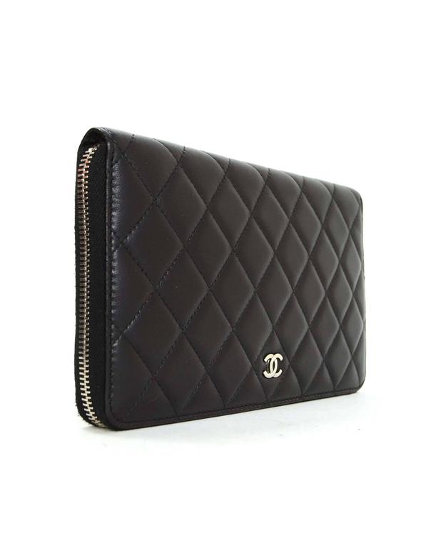 Chanel Black Lambskin Quilted Large Zip Wallet SHW For Sale at 1stDibs