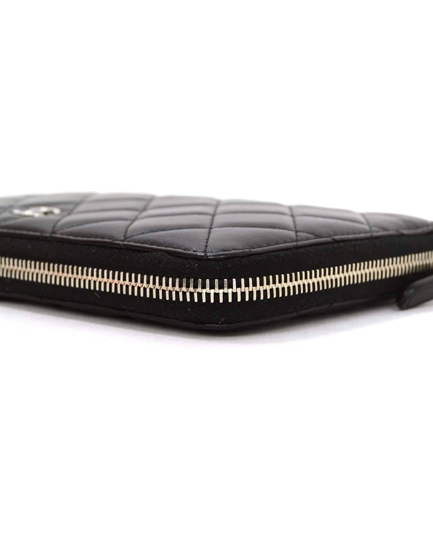 Chanel Black Lambskin Quilted Large Zip Wallet SHW 1