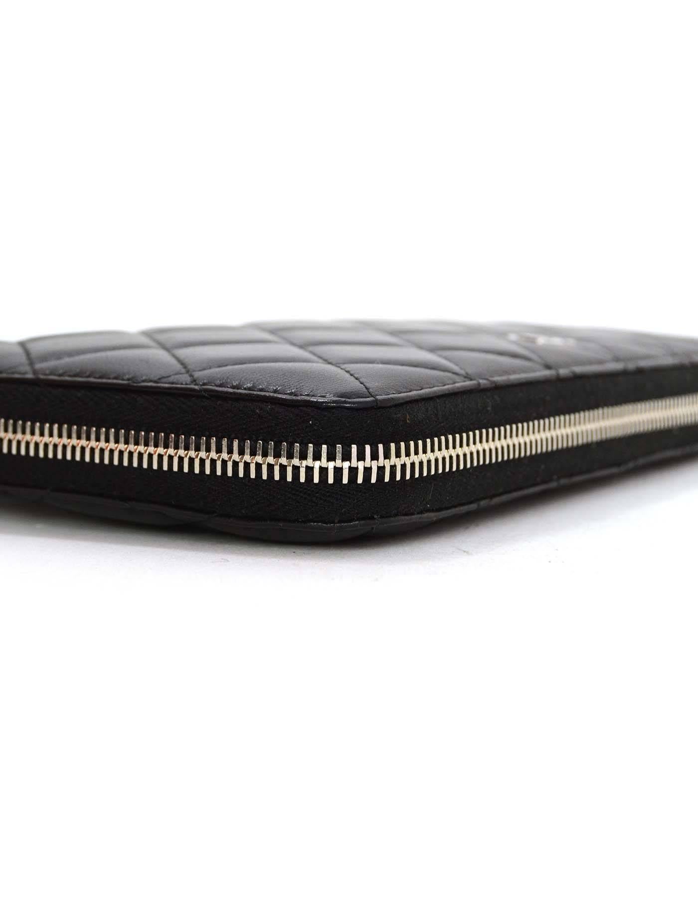 Women's Chanel Black Lambskin Quilted Large Zip Wallet SHW
