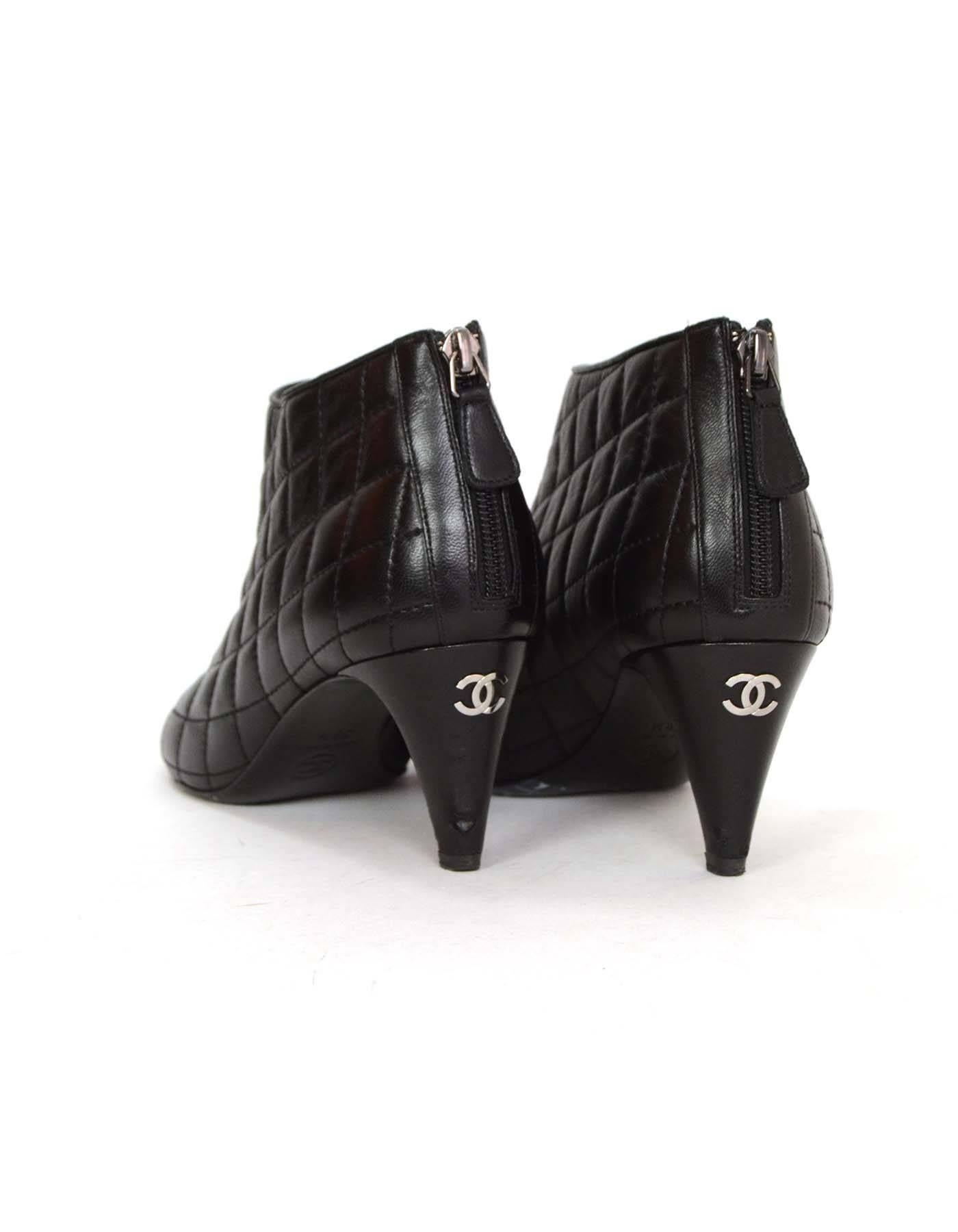 Women's Chanel Black Leather Quilted Heel Booties sz 8.5