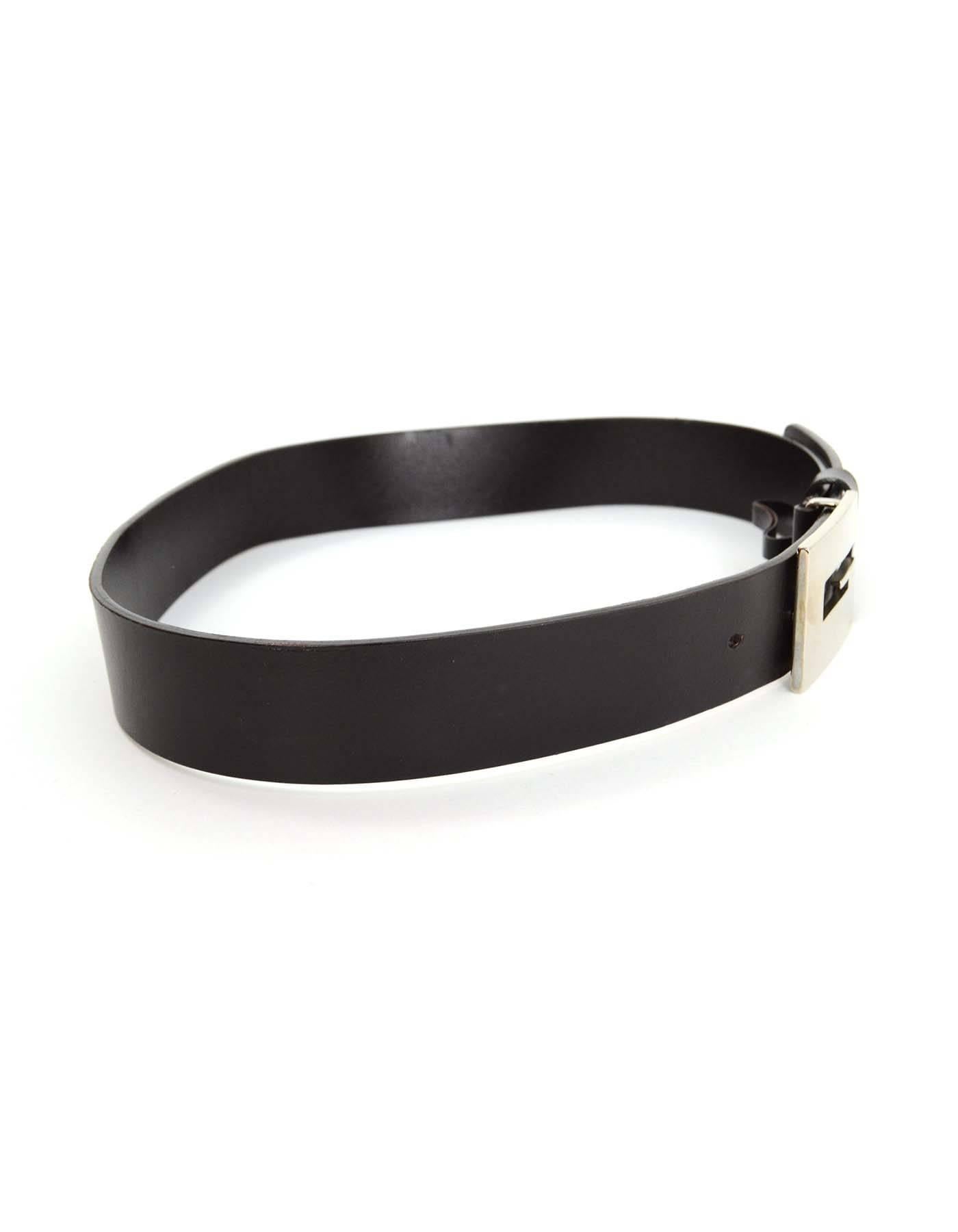 Gucci Black Leather Logo Belt sz 36 SHW  In Excellent Condition In New York, NY