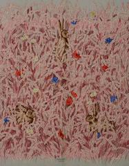 Hermès Pink & Grey Silk Bunny Print 36" Square Scarf