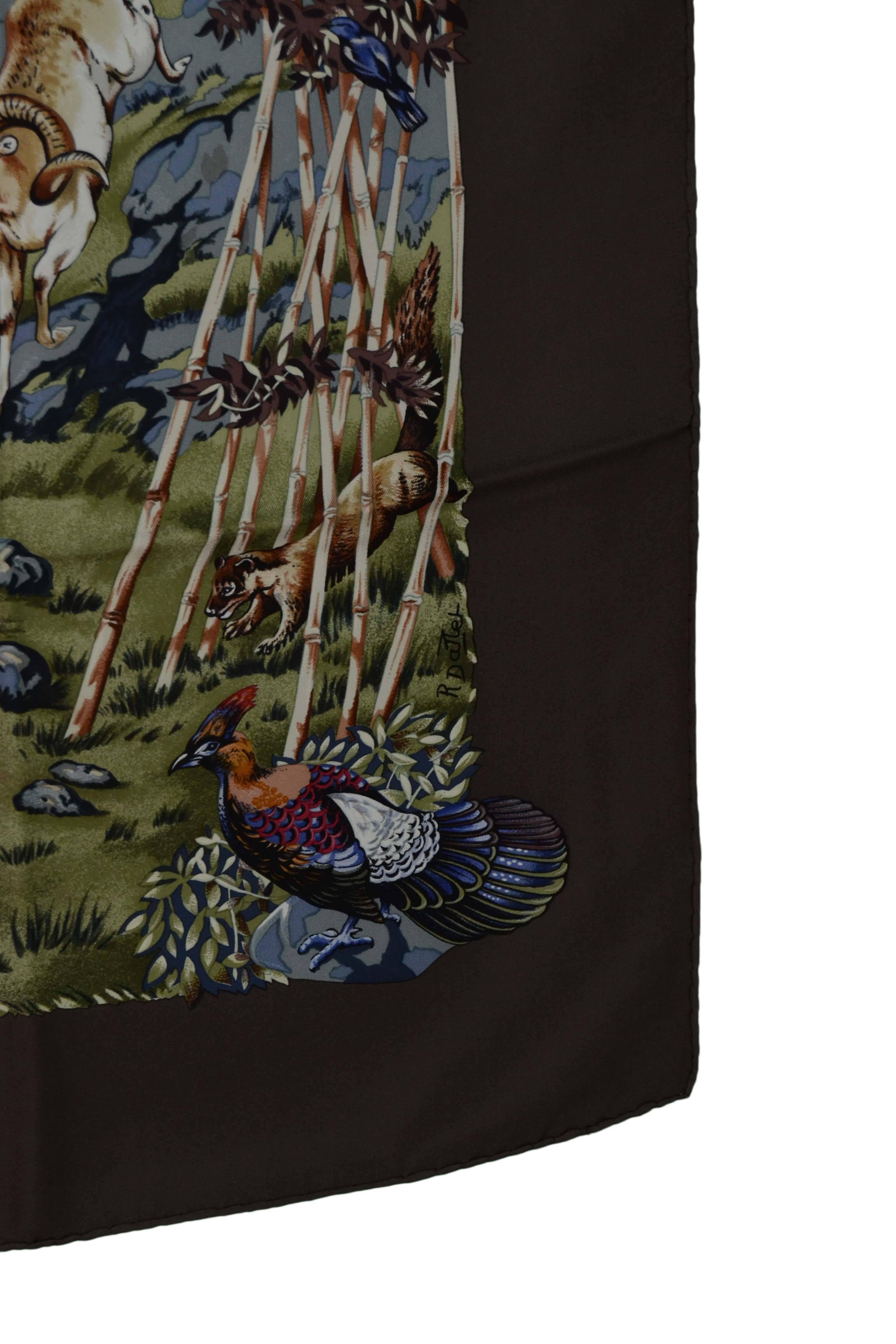 Hermes Brown & Multi-Colored Animal Scene 90cm Silk Scarf 1