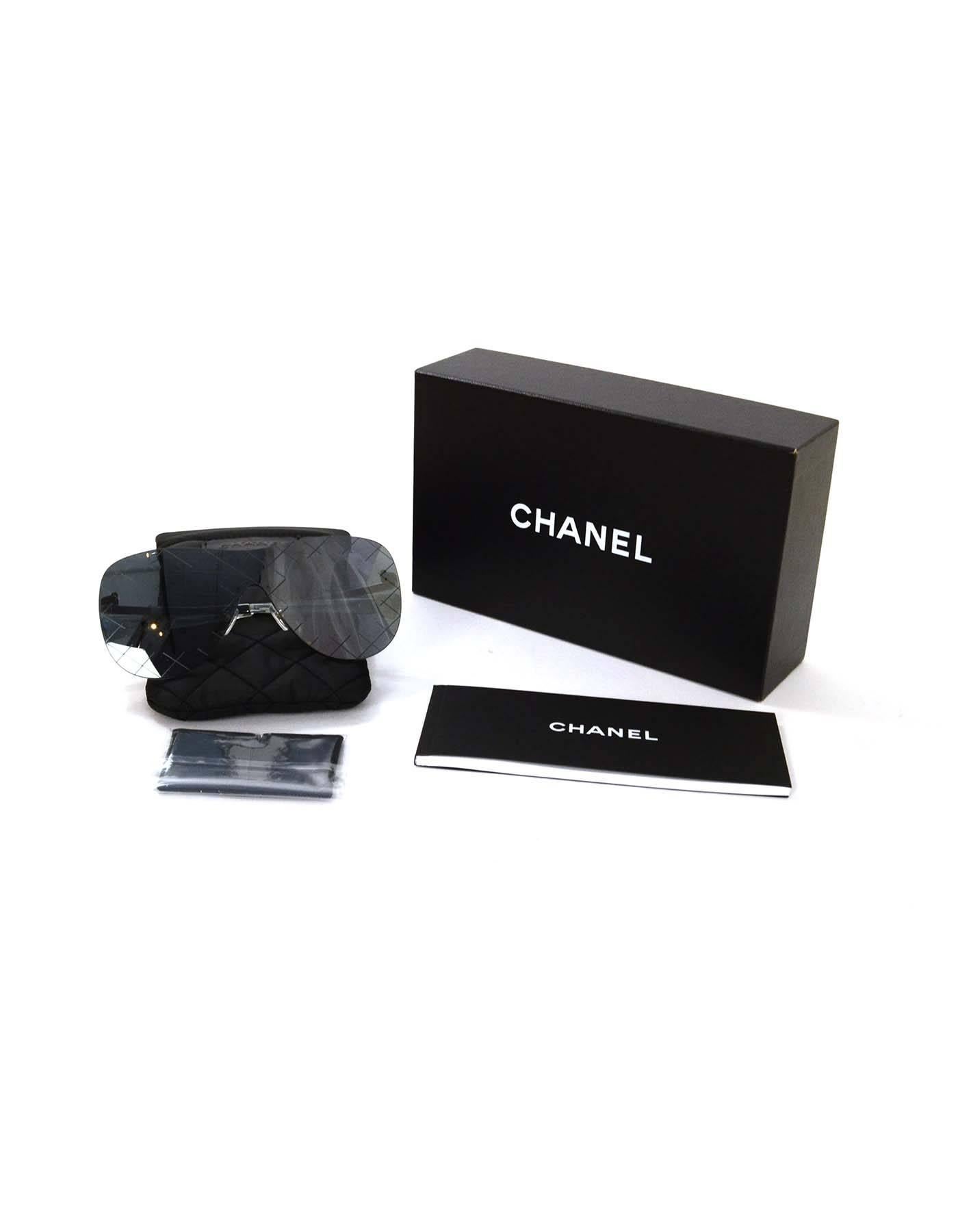 Chanel NEW '16 Silver & Grey Shield Mirror Aviator Sunglasses In Excellent Condition In New York, NY