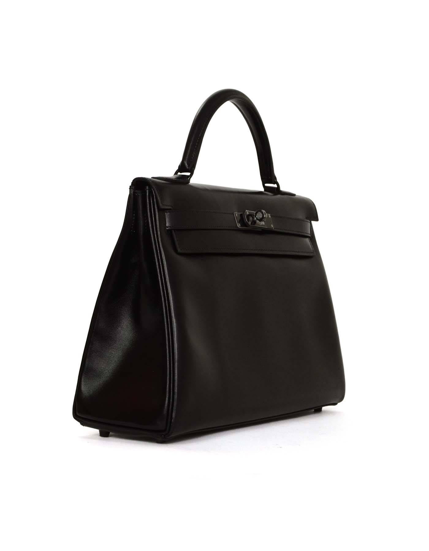 Hermes Ltd Ed. 'SO BLACK' Box Leather 32cm Kelly Bag
**Please note that this style was not produced with a bag strap**
Made In: France
Year of Production: 2010
Color: Black
Hardware: Black
Materials: Box leather
Lining: Black chevre