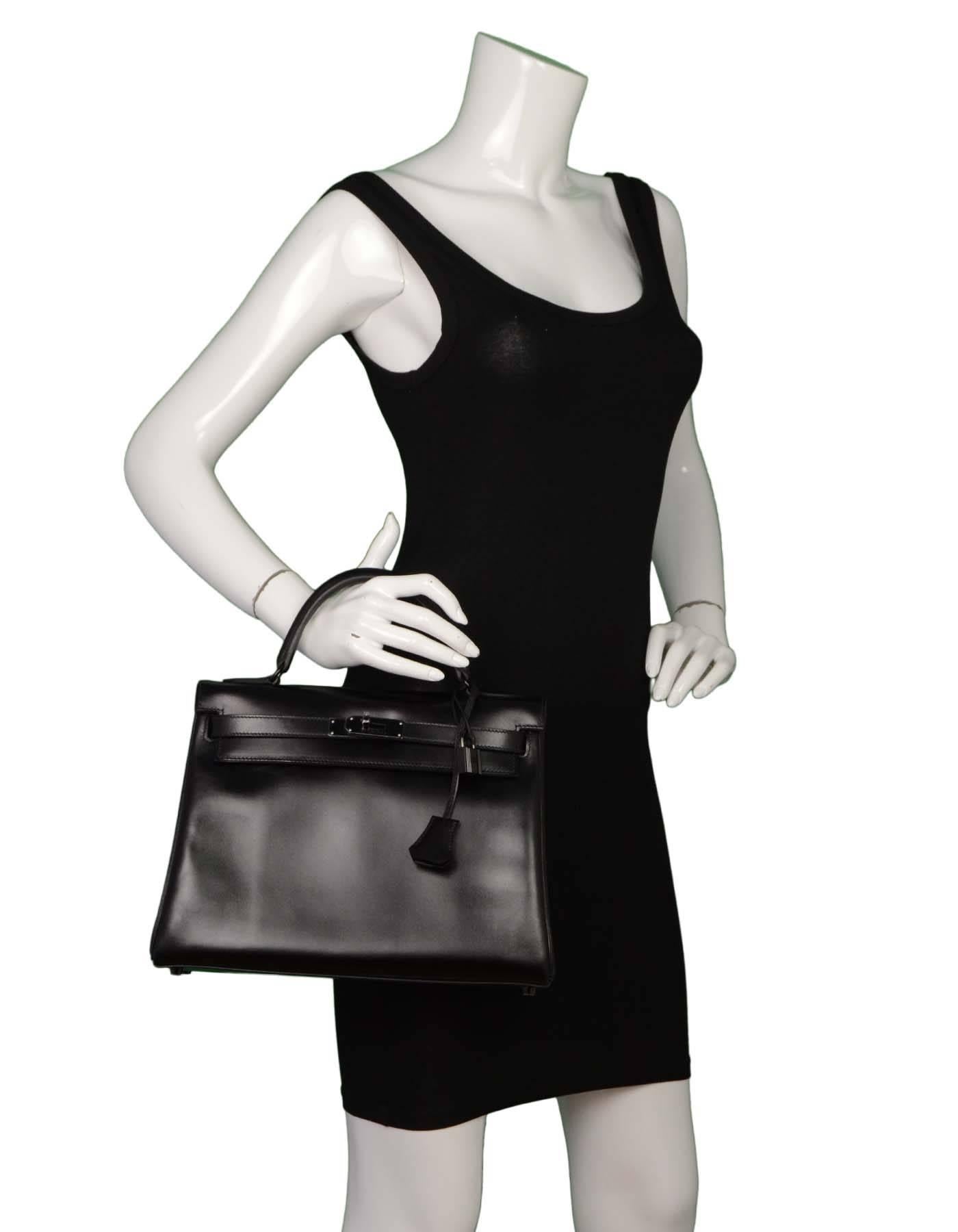 Hermes Ltd Ed. Rare 'SO BLACK' Box Leather 32cm Kelly Bag  3