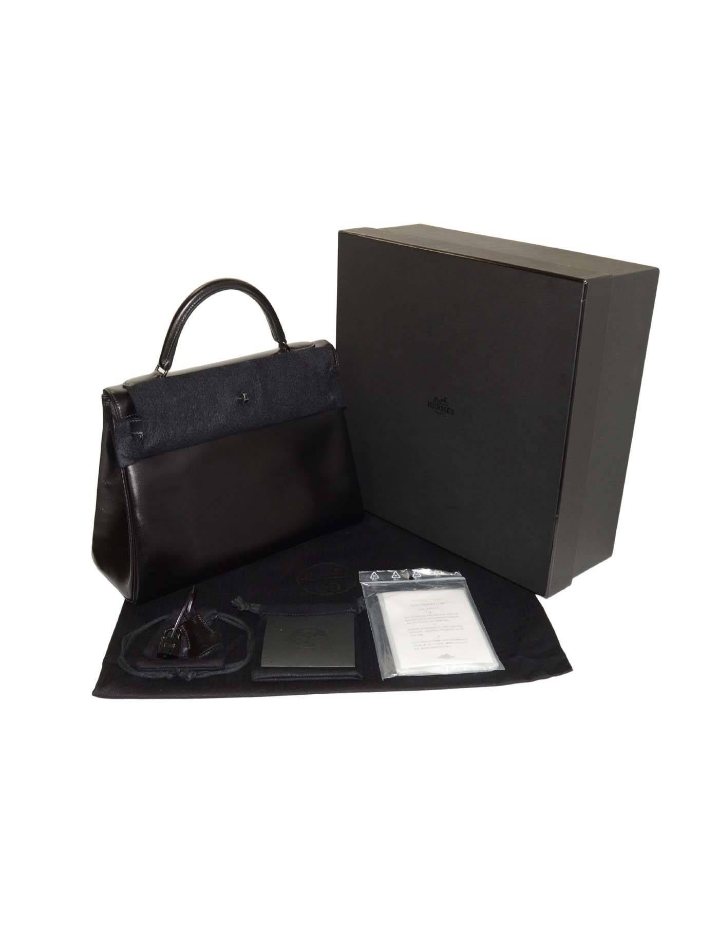 Hermes Ltd Ed. Rare 'SO BLACK' Box Leather 32cm Kelly Bag  2