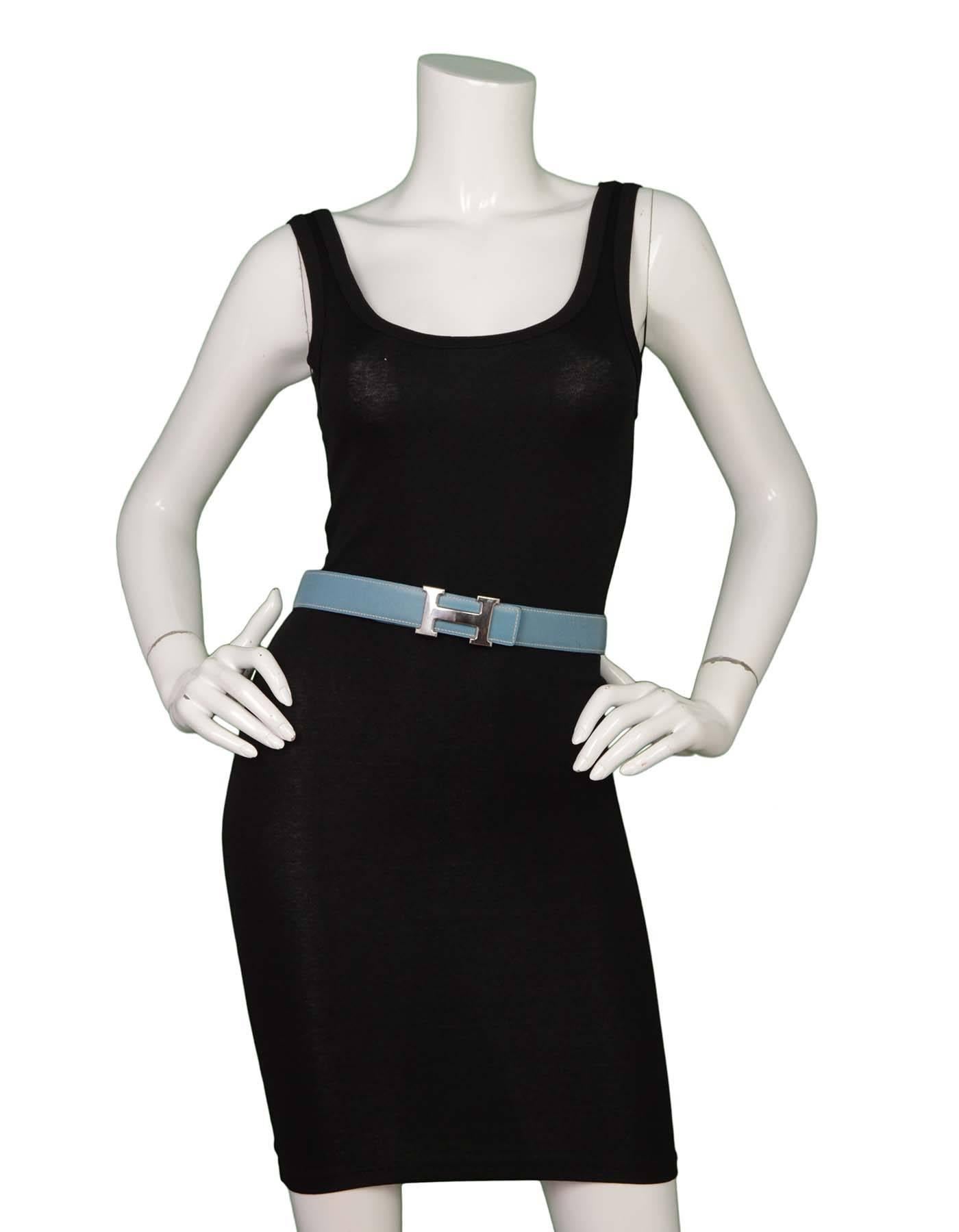 Women's Hermes Vintage '99 Black & Blue Leather H Leather Belt sz 70 PHW