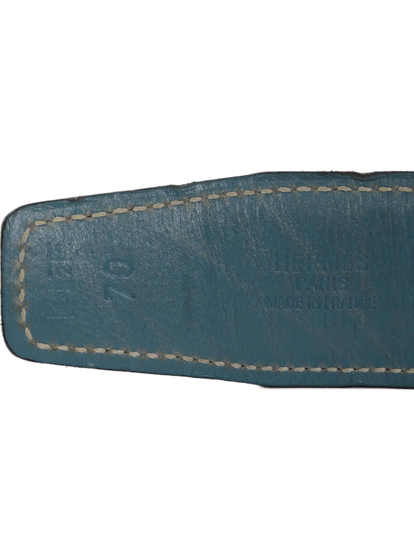 Hermes Vintage '99 Black & Blue Leather H Leather Belt sz 70 PHW 1
