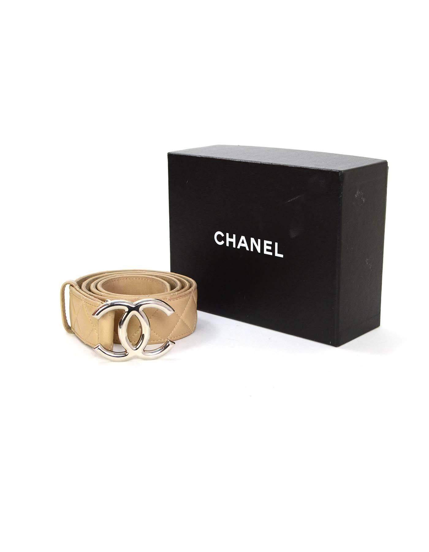 Chanel Beige gesteppter CC Gürtel aus Lammfell Gr. 90/36 SHW 3