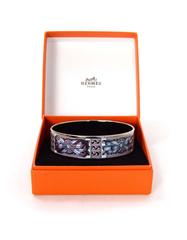 Hermes Purple and Blue Printed Wide Enamel Bangle PHW sz 70