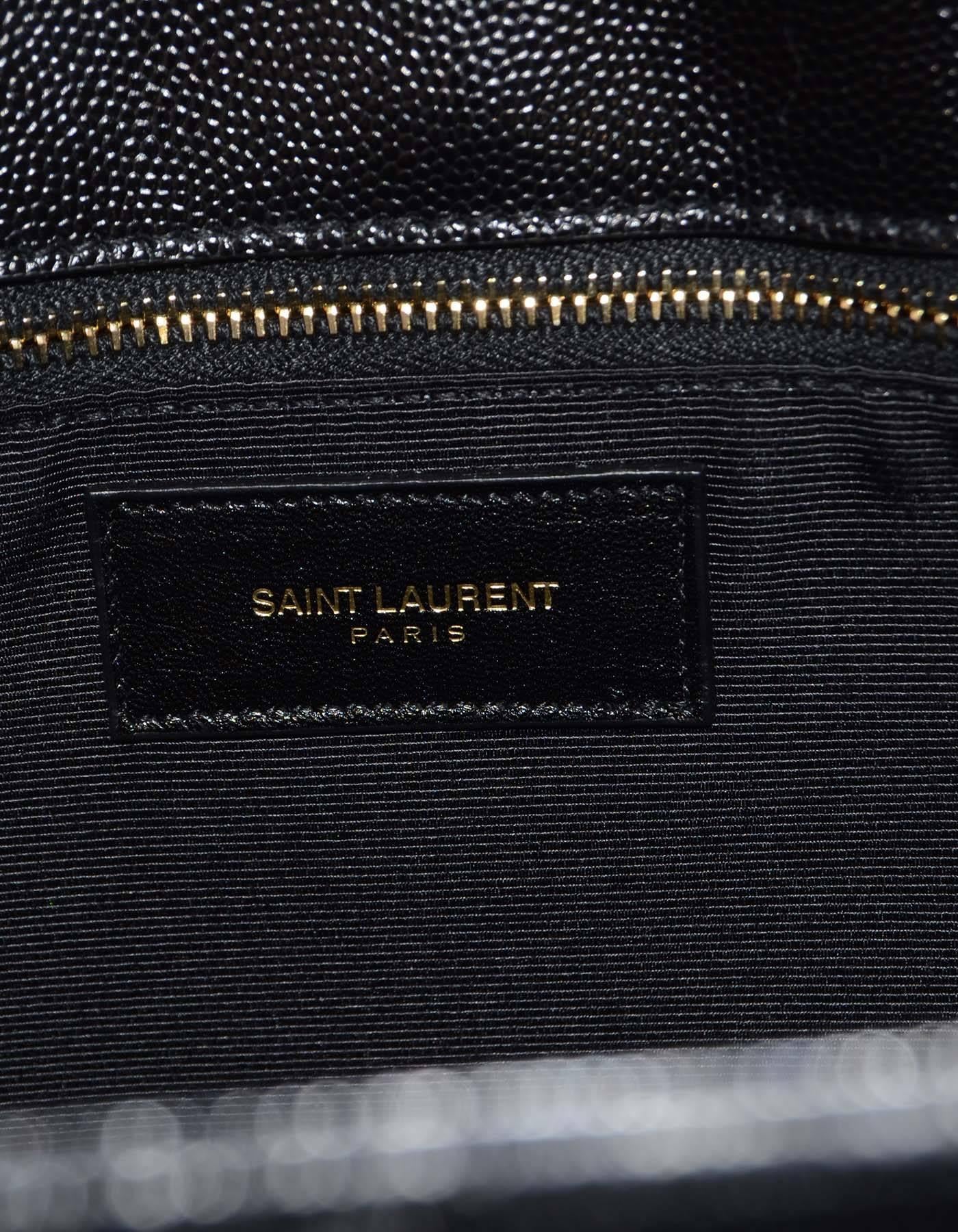 Saint Laurent Black Leather Chevron Monogram Shopper Tote Bag GHW 2