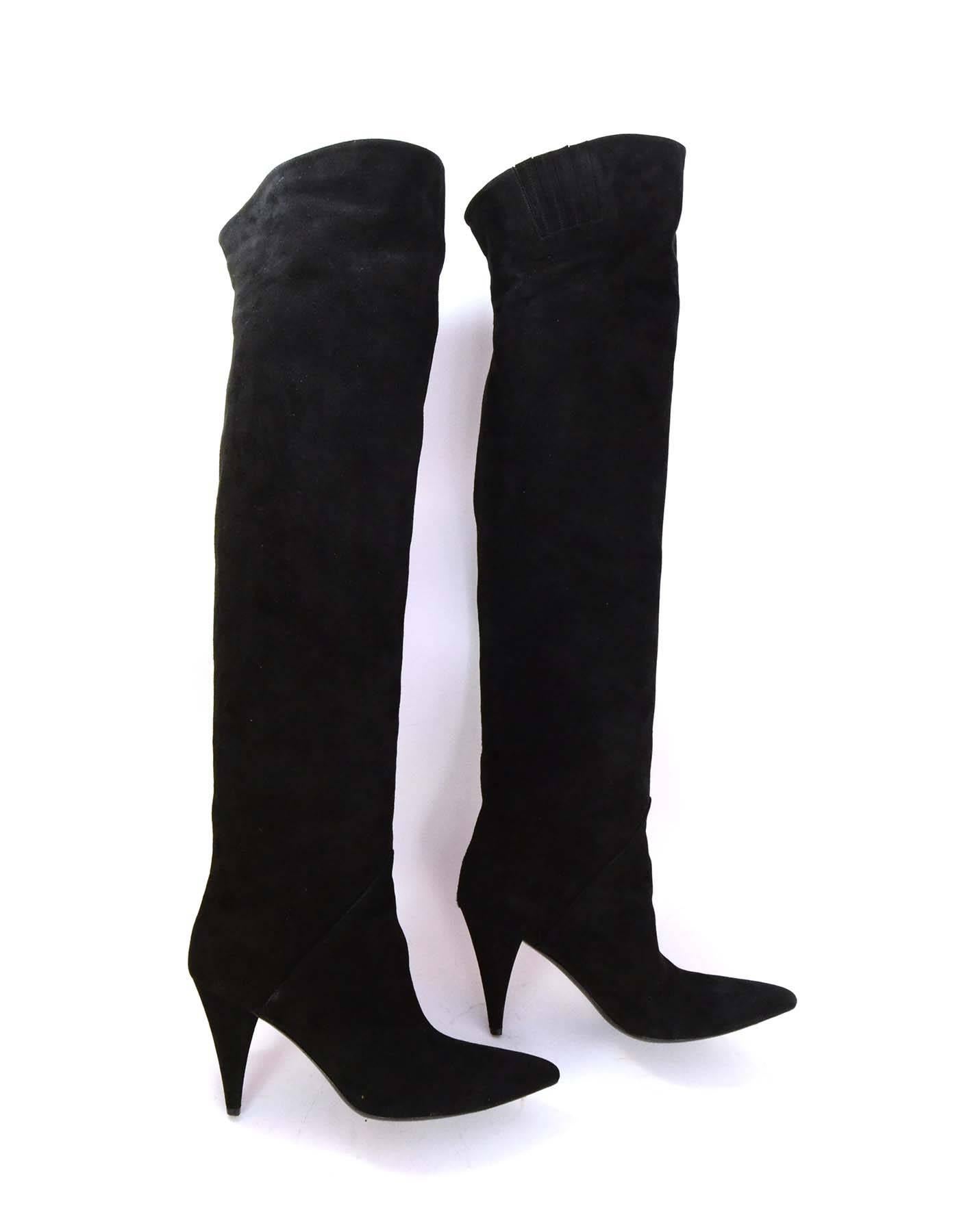 Saint Laurent Black Cat Suede Thigh High Boots sz 39 rt $1, 495 In Excellent Condition In New York, NY