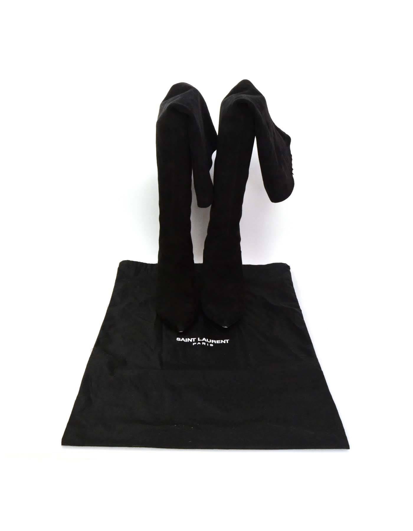 Saint Laurent Black Cat Suede Thigh High Boots sz 39 rt $1, 495 1