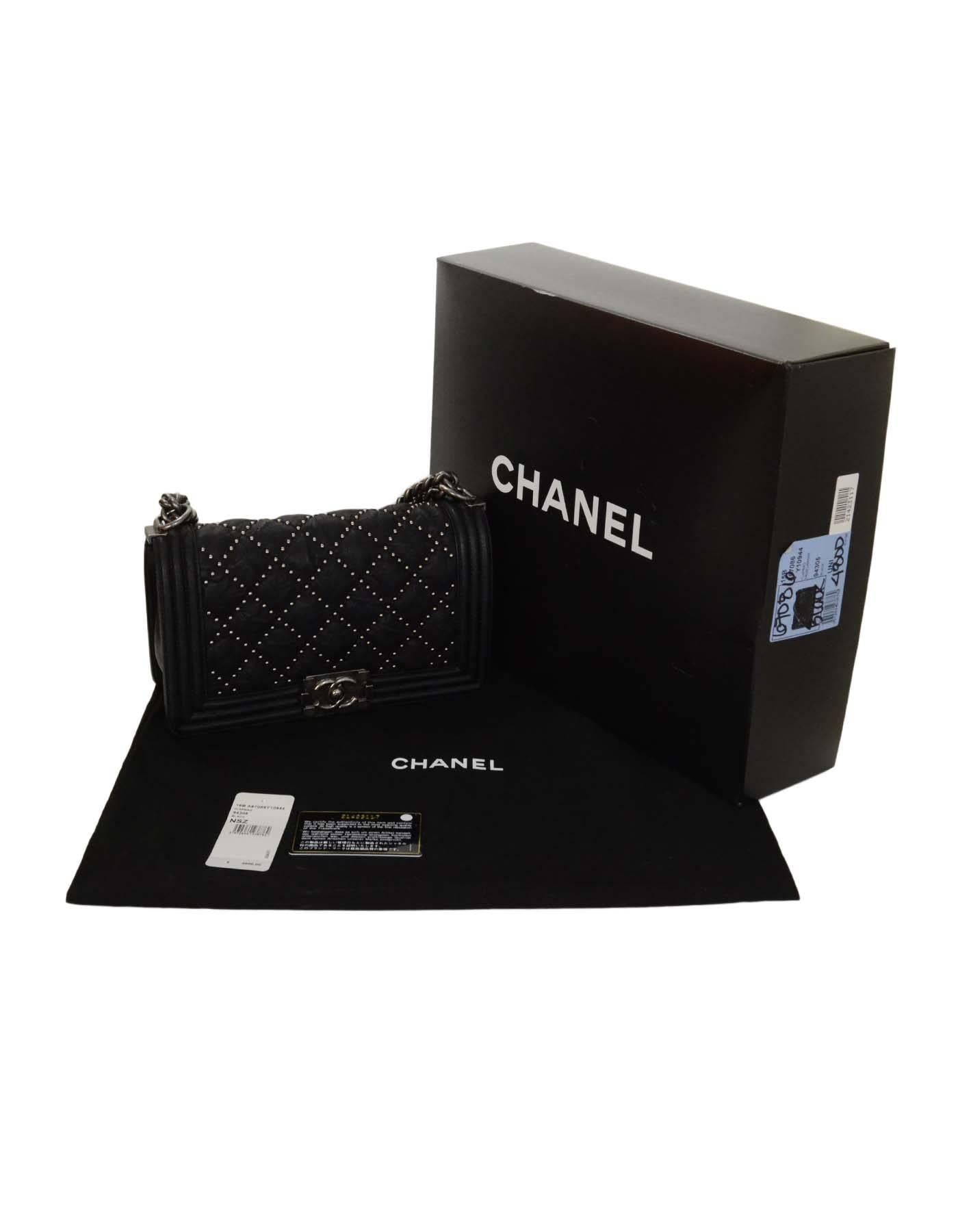 Chanel Limited Edition Black Distressed Leather Studded Medium Boy Bag SHW 1
