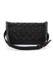 Chanel Limited Edition Black Distressed Leather Studded Medium Boy Bag SHW