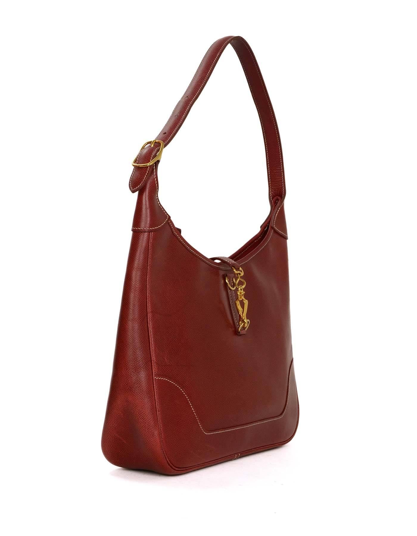 Hermes Rouge H Epsom 30CM Trim Shoulder Bag
Features contrasting white stitching and gold hardware buckle clasp closure detailing at top front 

Made In: France
Year of Production: 2001
Color: Rouge
Hardware: Goldtone
Materials: Epsom