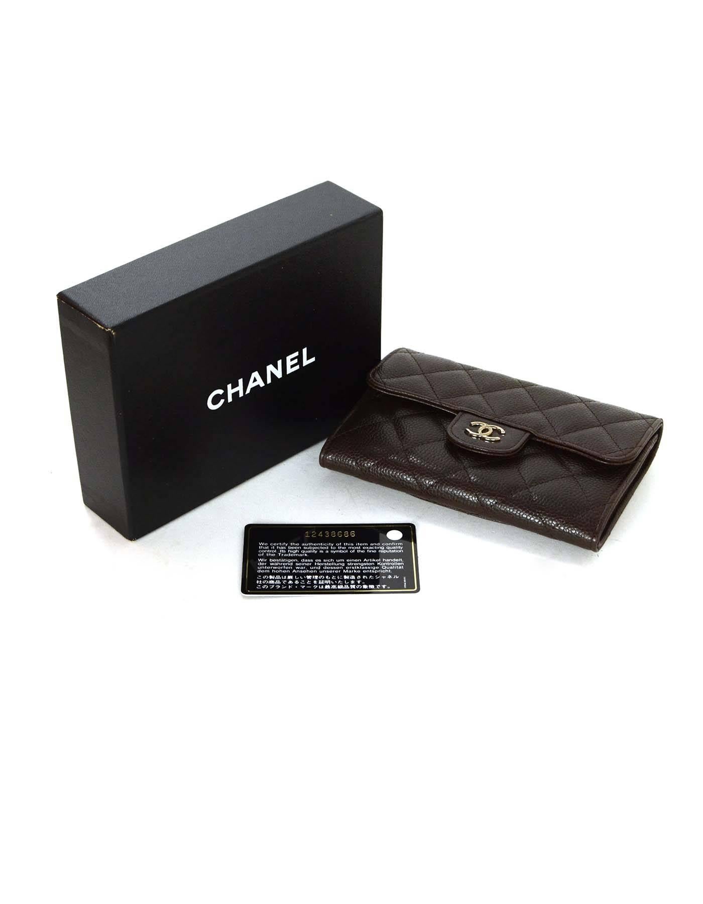 Chanel Brown Quilted Caviar Leather Flap Short Wallet SHW 2