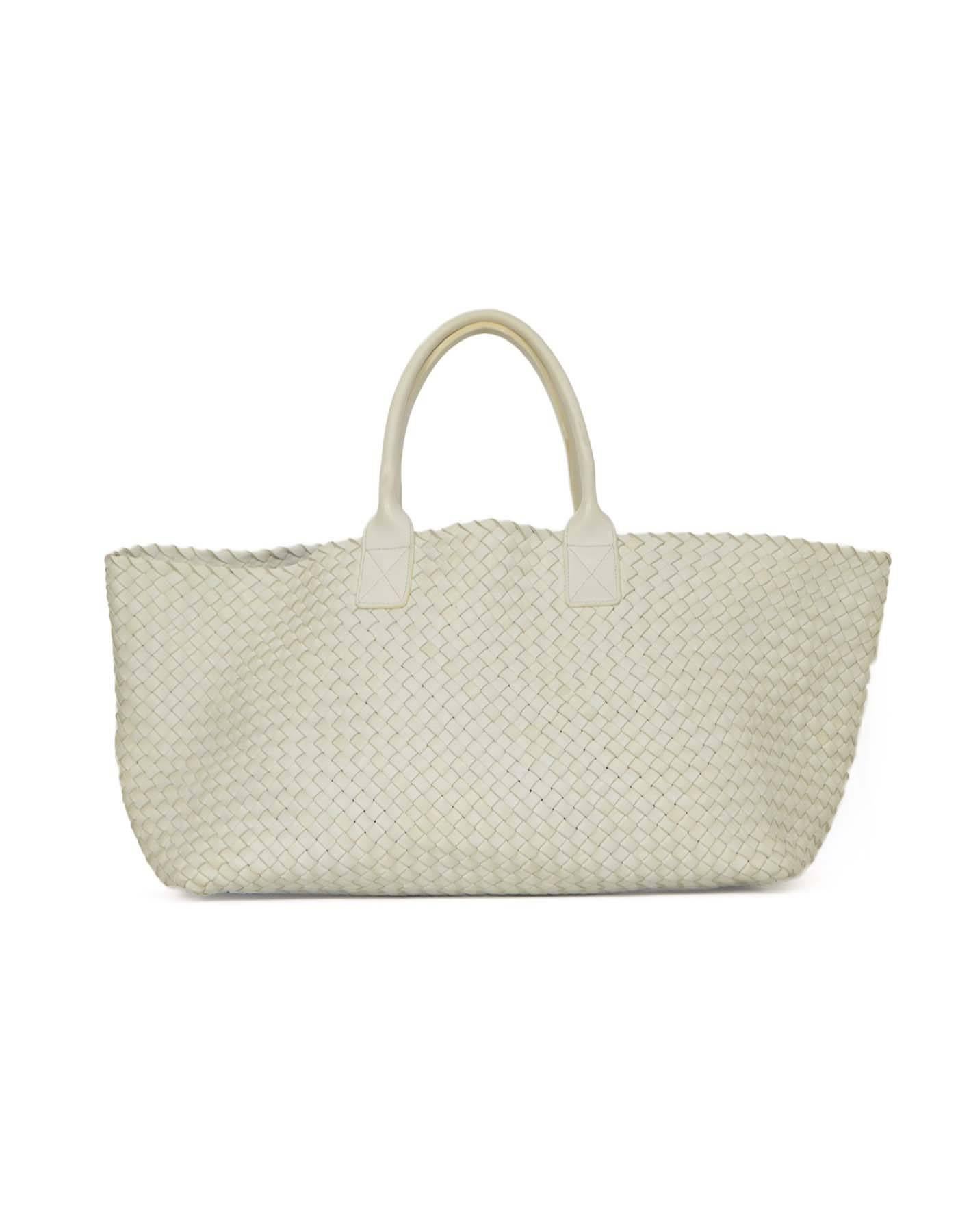 Große handgewebte Cabat-Tragetasche von Bottega Veneta aus weißem Leder Neu 10.300 $ (Beige)