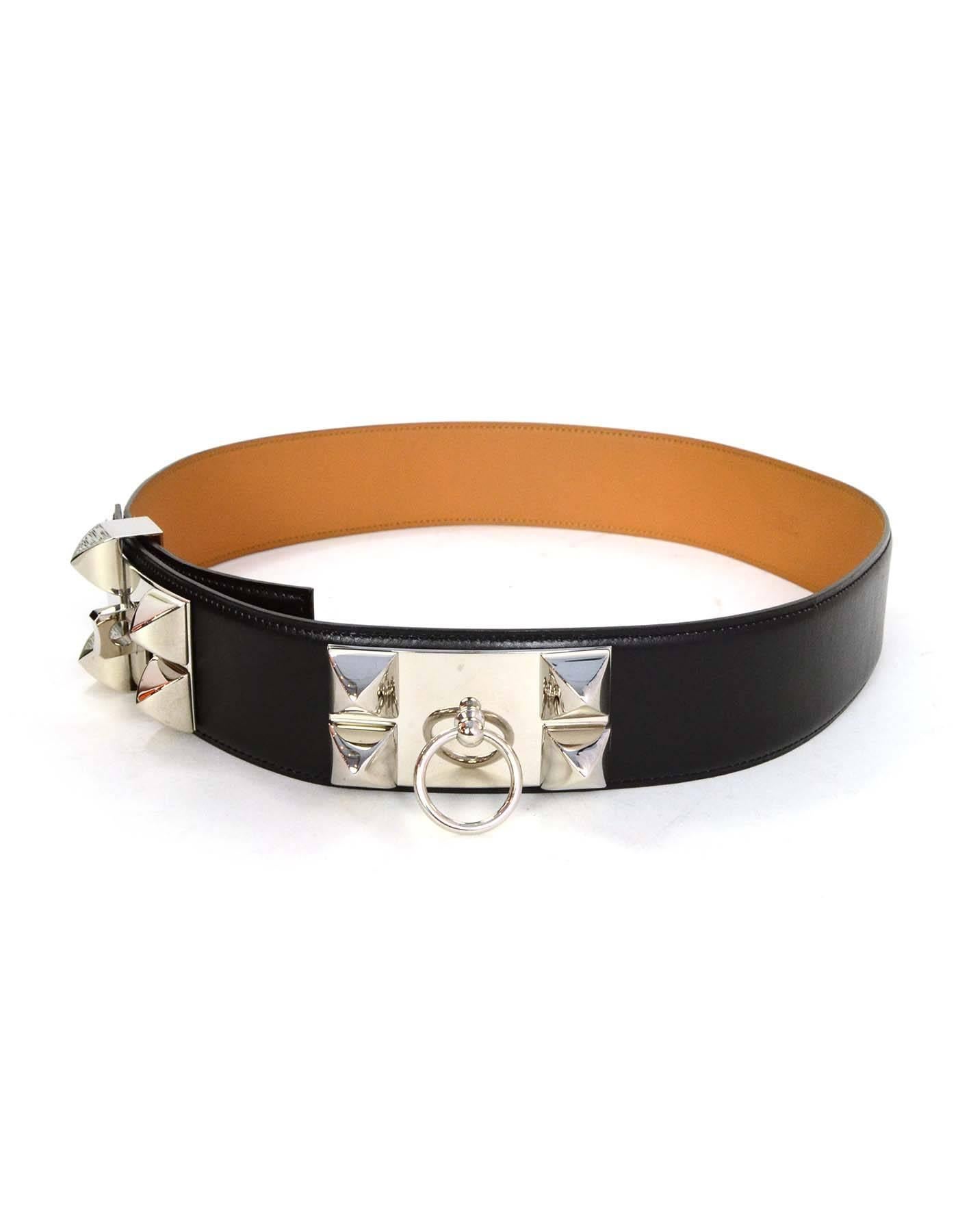 Hermes Black CDC Belt 
Made in: France
Year of Production: 2008
Color: Black and silvertone
Hardware: Palladium
Materials: Leather and metal
Opening/Closure: Adjustable slide lock with notches
Stamp: K stamp in square
Retail Price: $2,350 +