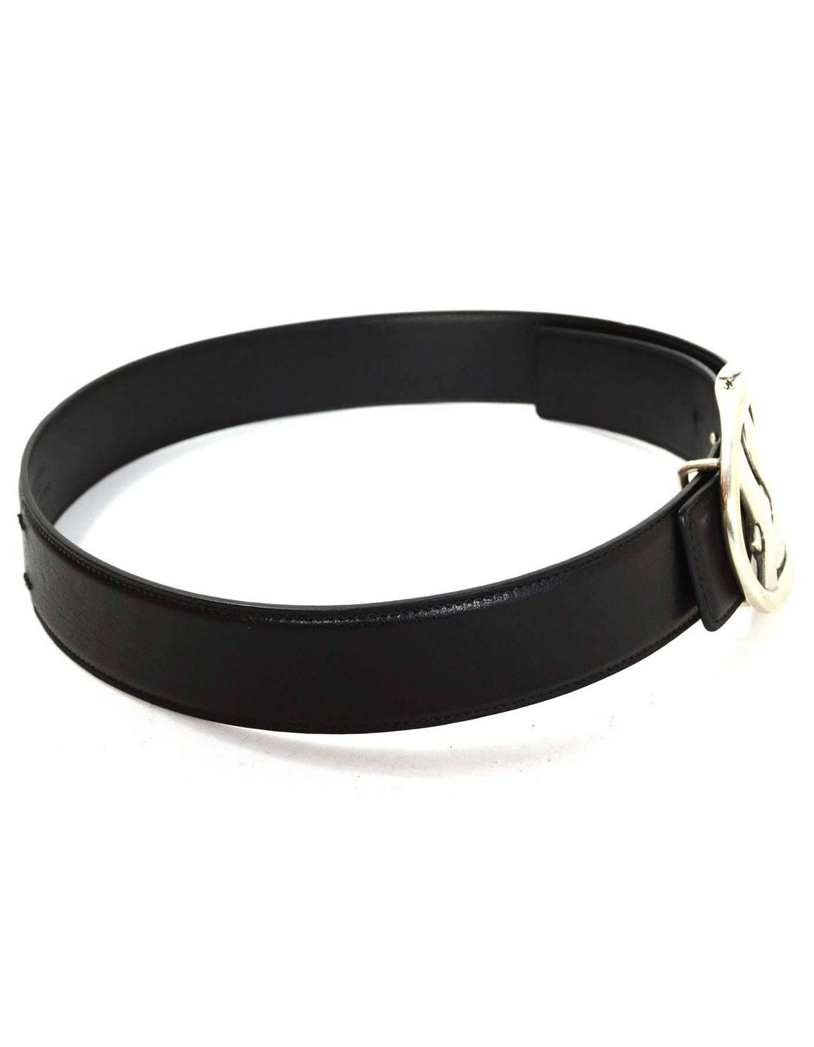 Yves Saint Laurent Black Leather Belt sz 80 SHW For Sale at 1stdibs
