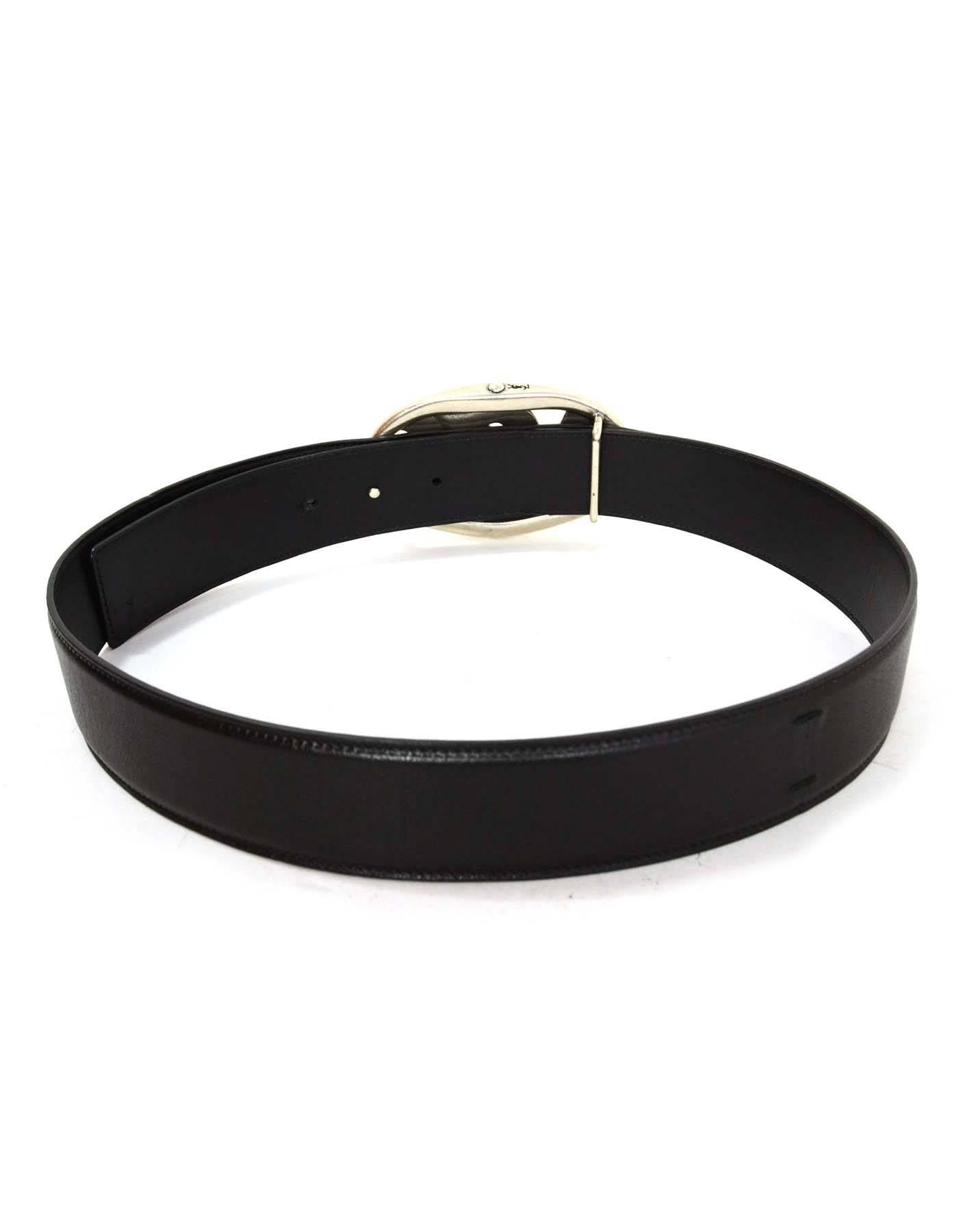 Yves Saint Laurent Black Leather Belt sz 80 SHW In Excellent Condition In New York, NY