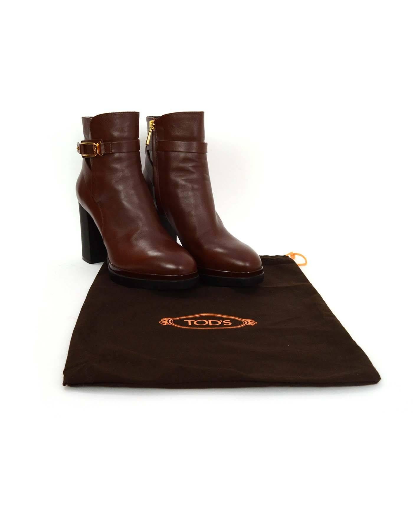 Tod's Brown Leather Platform Heeled Booties sz 40 3