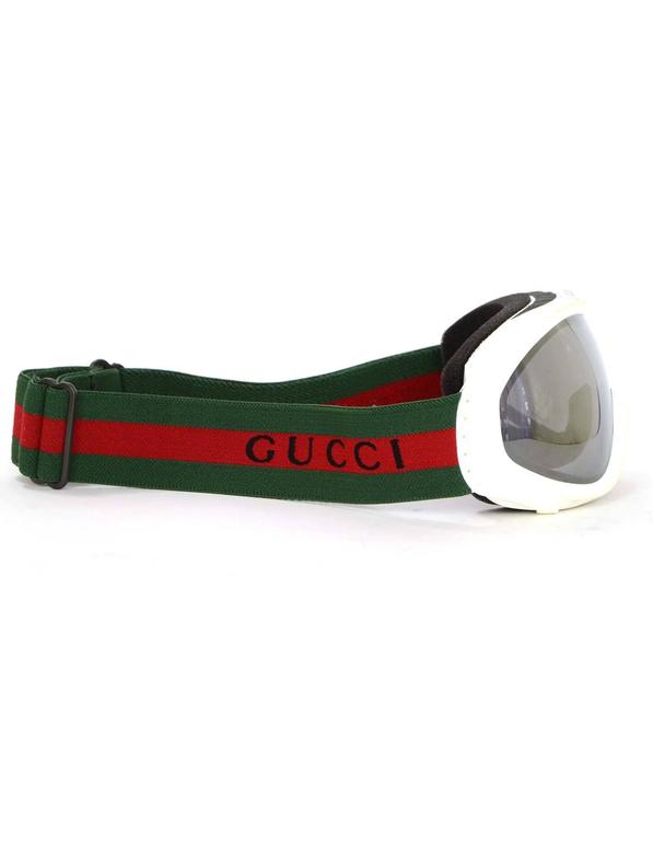 Gucci White Frame Ski w/ Green and Red Band rt. $431 For Sale at 1stDibs | white gucci gucci goggles, gucci ski goggles