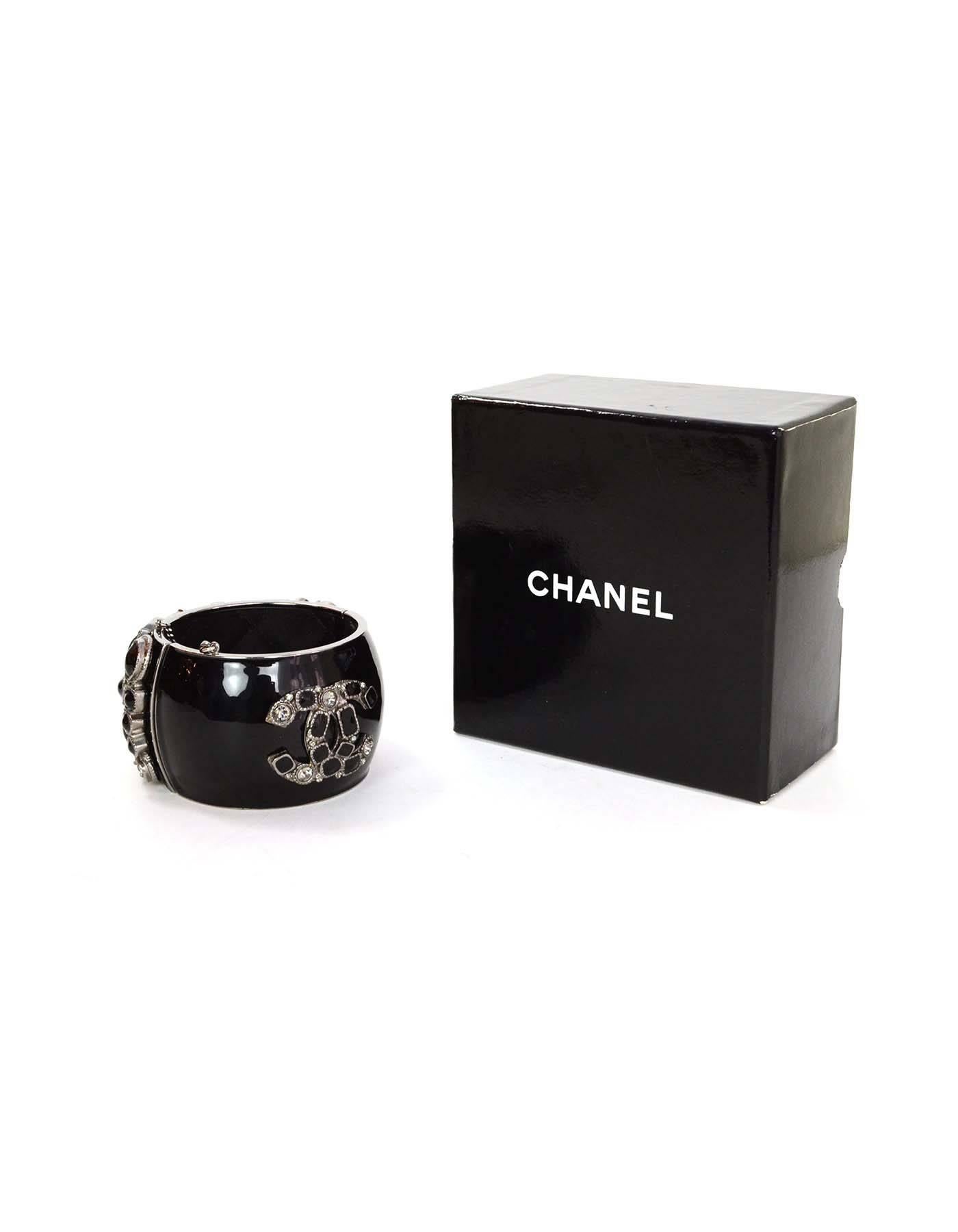 Chanel Black Enamel & Crystal CC Cuff Bracelet 1