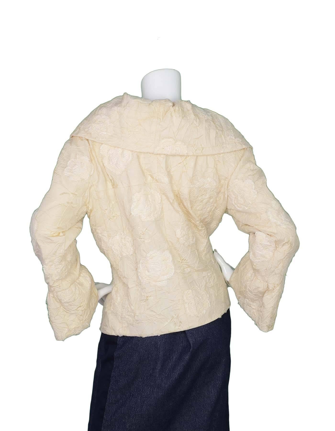 Beige Chanel Ivory Textured Silk Asymmetrical Jacket sz 44