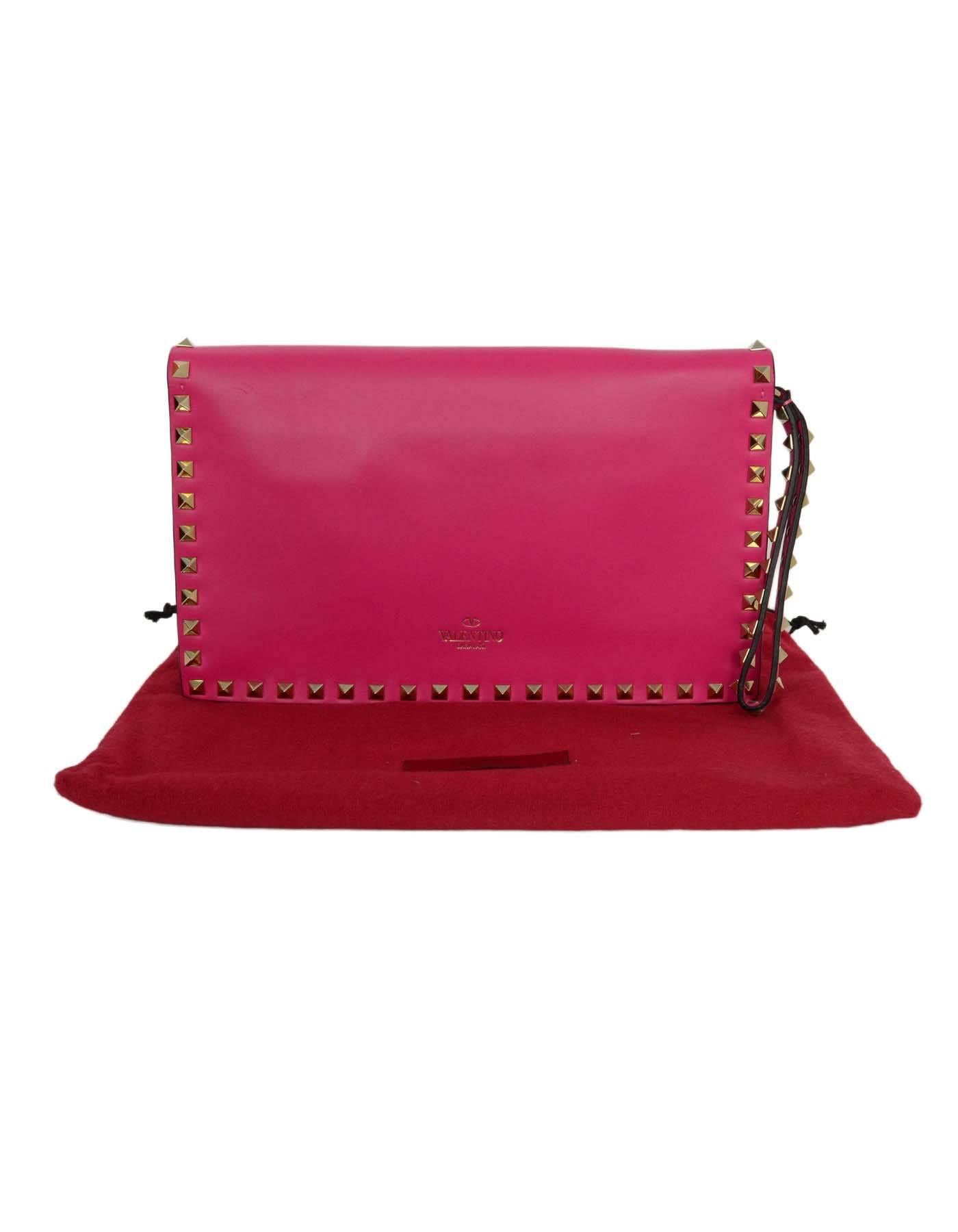 Valentino Hot Pink Leather Rockstud Flap Wristlet Clutch Bag SHW rt. $1, 695 2