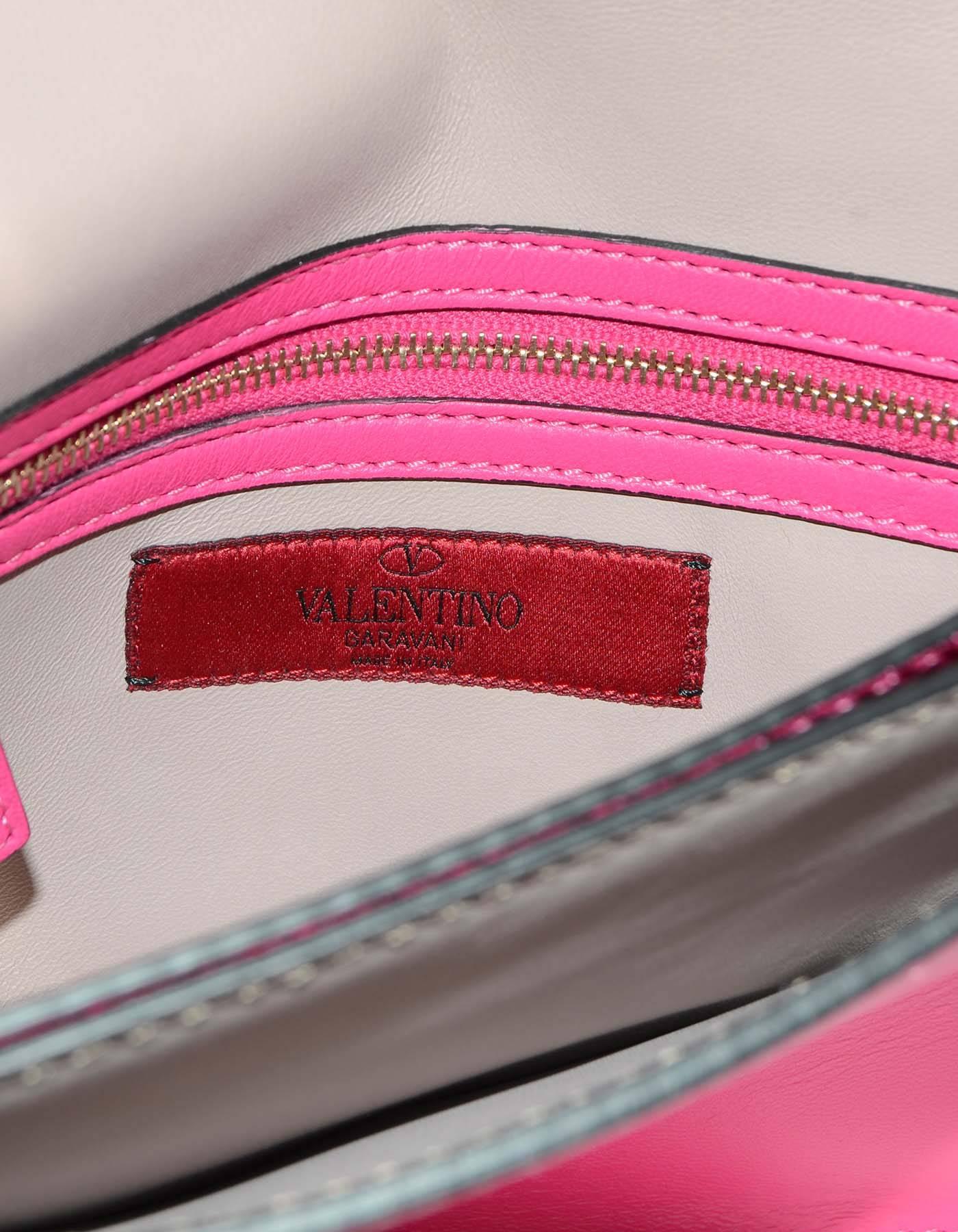 Valentino Hot Pink Leather Rockstud Flap Wristlet Clutch Bag SHW rt. $1, 695 1