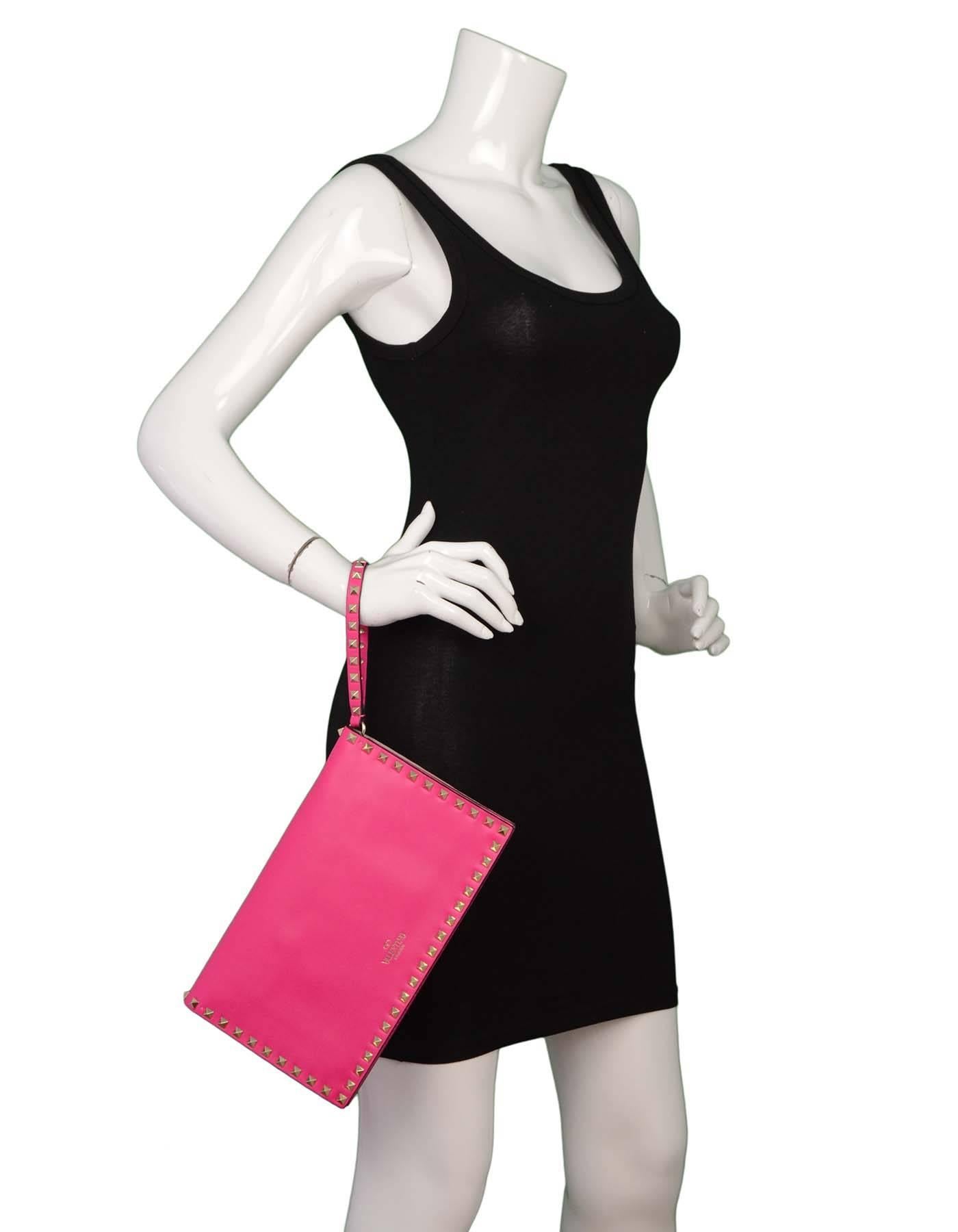 Valentino Hot Pink Leather Rockstud Flap Wristlet Clutch Bag SHW rt. $1, 695 4