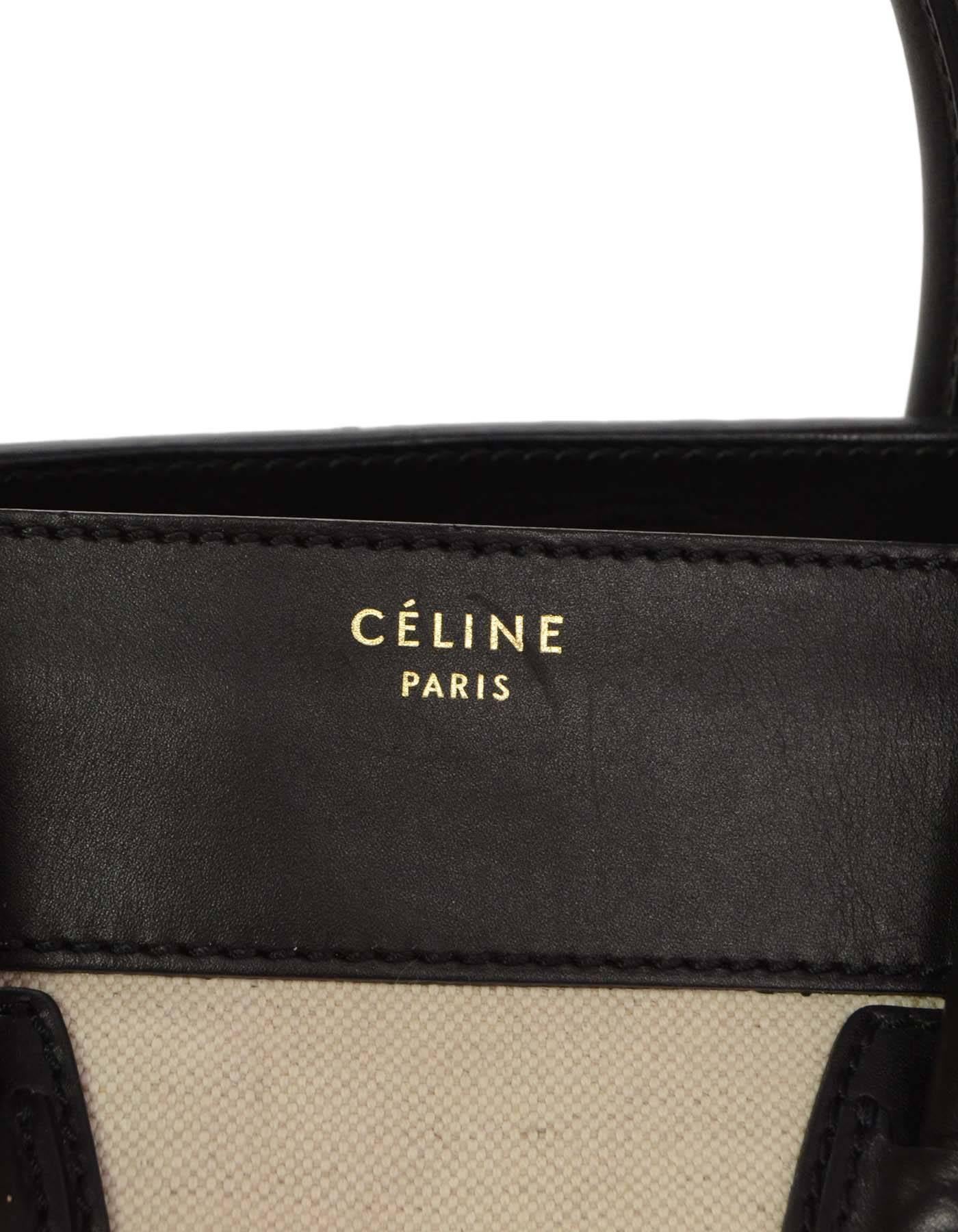 Celine Ivory & Black Canvas/Leather Mini Luggage Tote Bag GHW 1