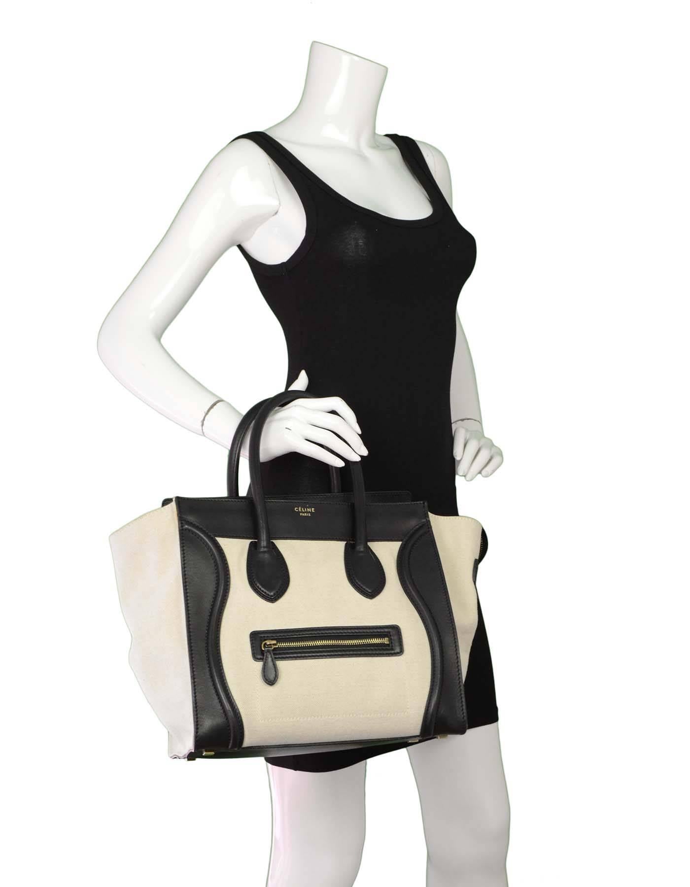 Celine Ivory & Black Canvas/Leather Mini Luggage Tote Bag GHW 3