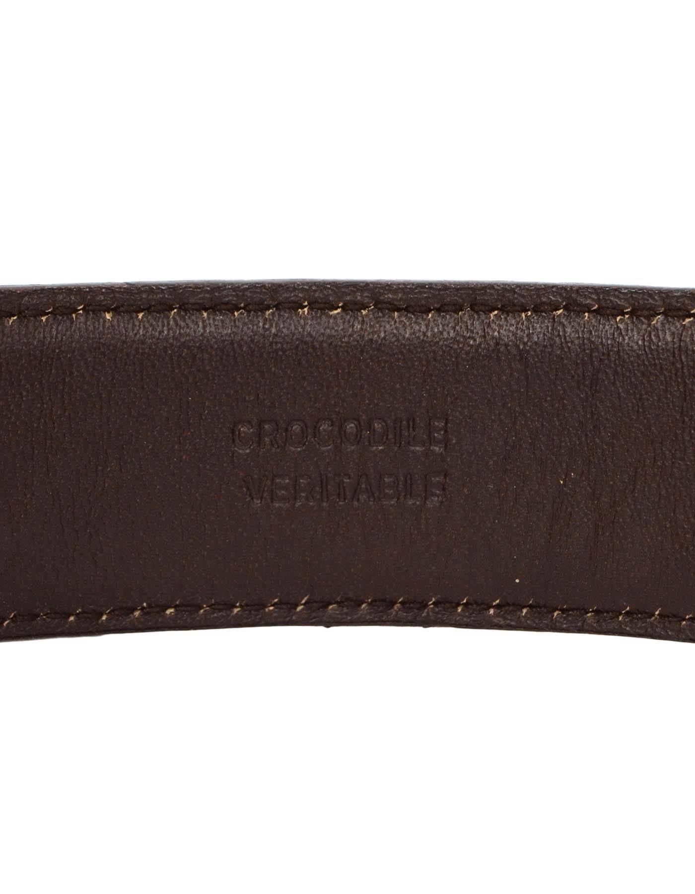 Women's Prada Brown Crocodile Belt w. Silvertone Buckle sz 75