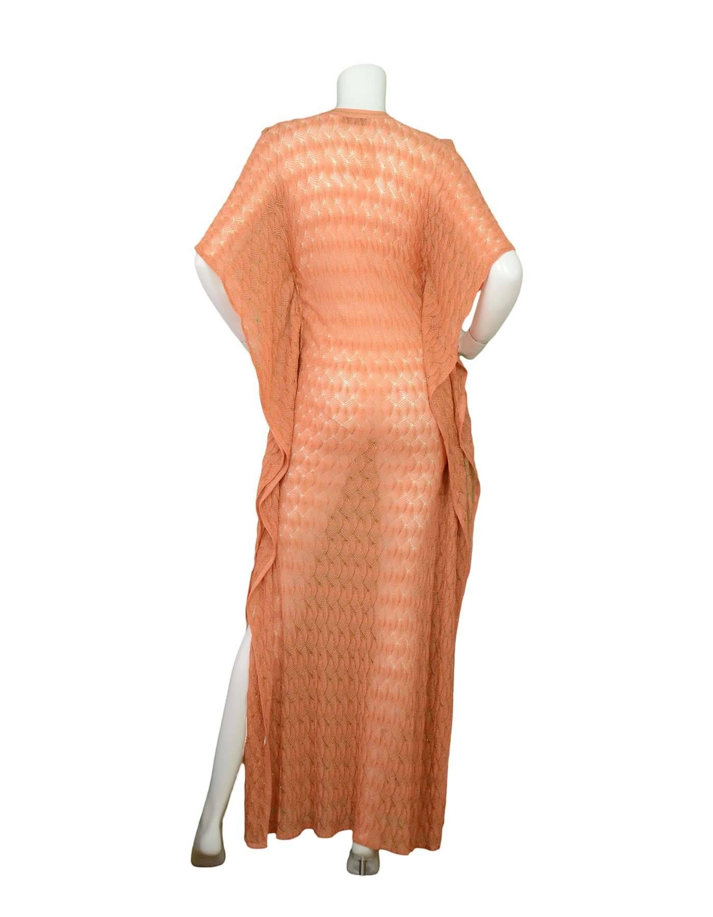 Missoni Peach & Gold Knit Kaftan sz 42 In Excellent Condition In New York, NY