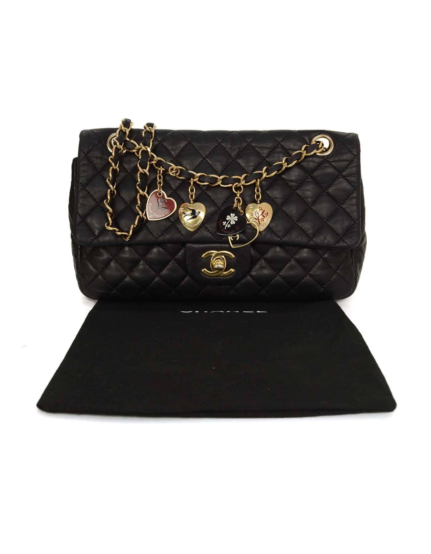 Women's Chanel Black Quilted Lambskin Valentine Charm Flap Bag GHW
