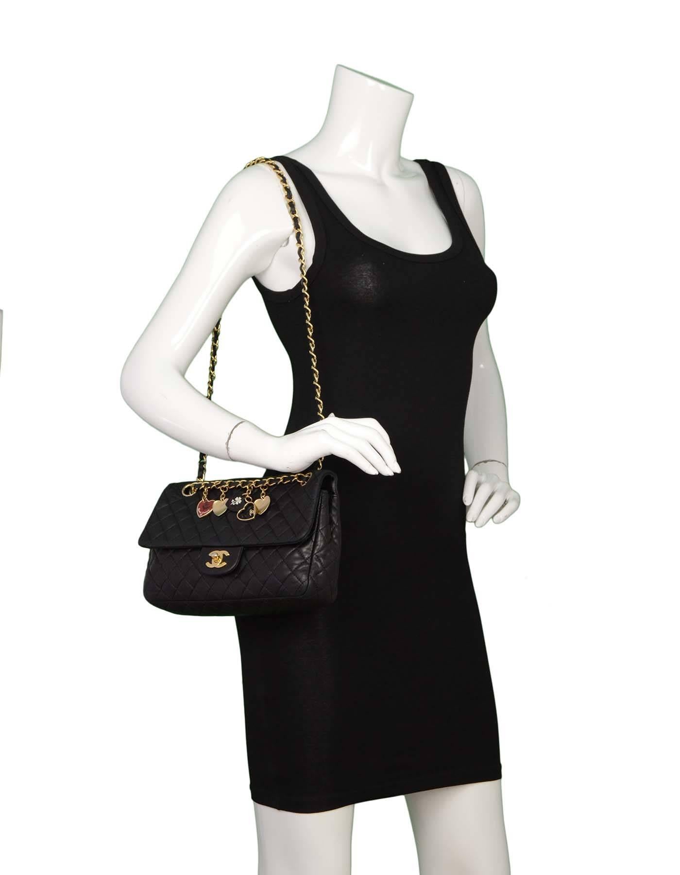 Chanel Black Quilted Lambskin Valentine Charm Flap Bag GHW 1
