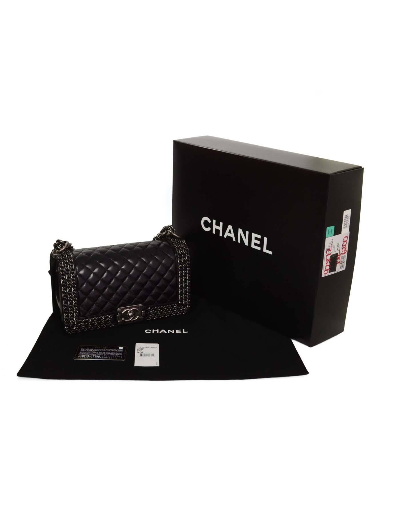 Chanel '15 Black Distressed Leather Chain Around Medium Boy Bag SHW 1