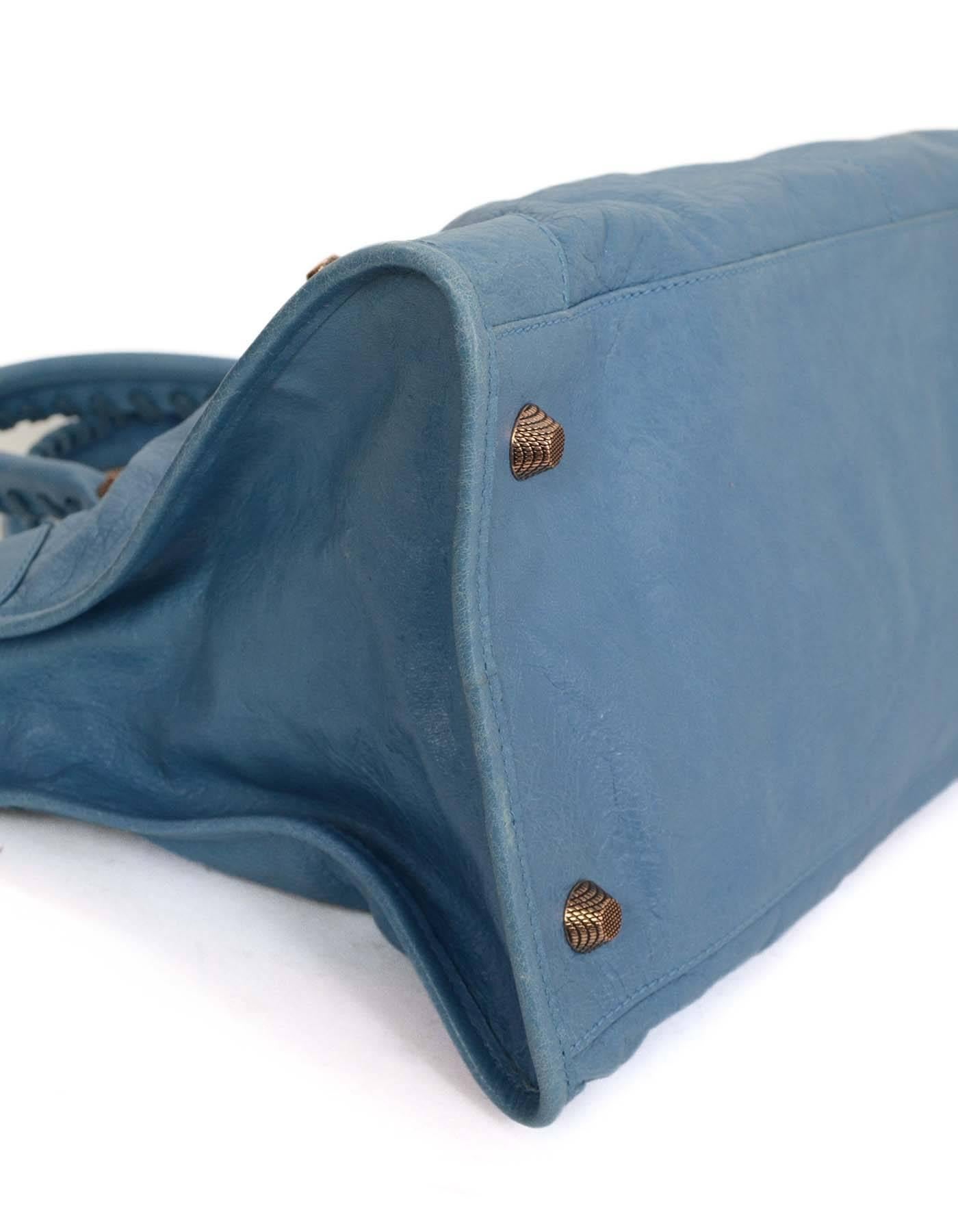 Balenciaga Blue Lambskin Leather Rose Gold Giant 12 Work Tote Bag  1