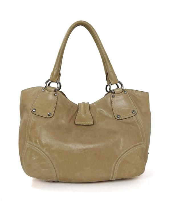 Prada Beige Distressed Leather Shoulder Bag SHW For Sale at 1stDibs