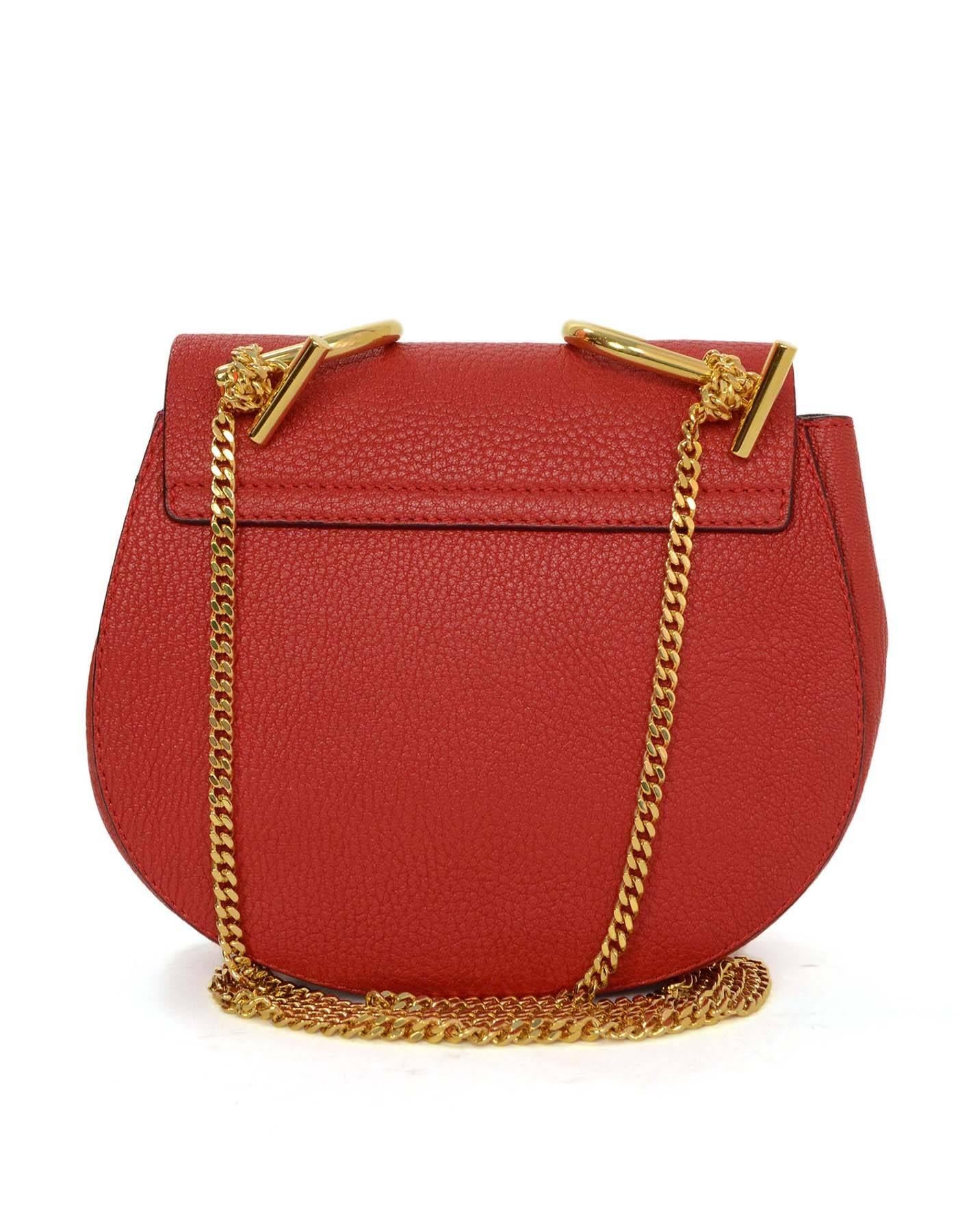 Chloe Red Leather Drew Mini Crossbody Bag GHW In New Condition In New York, NY